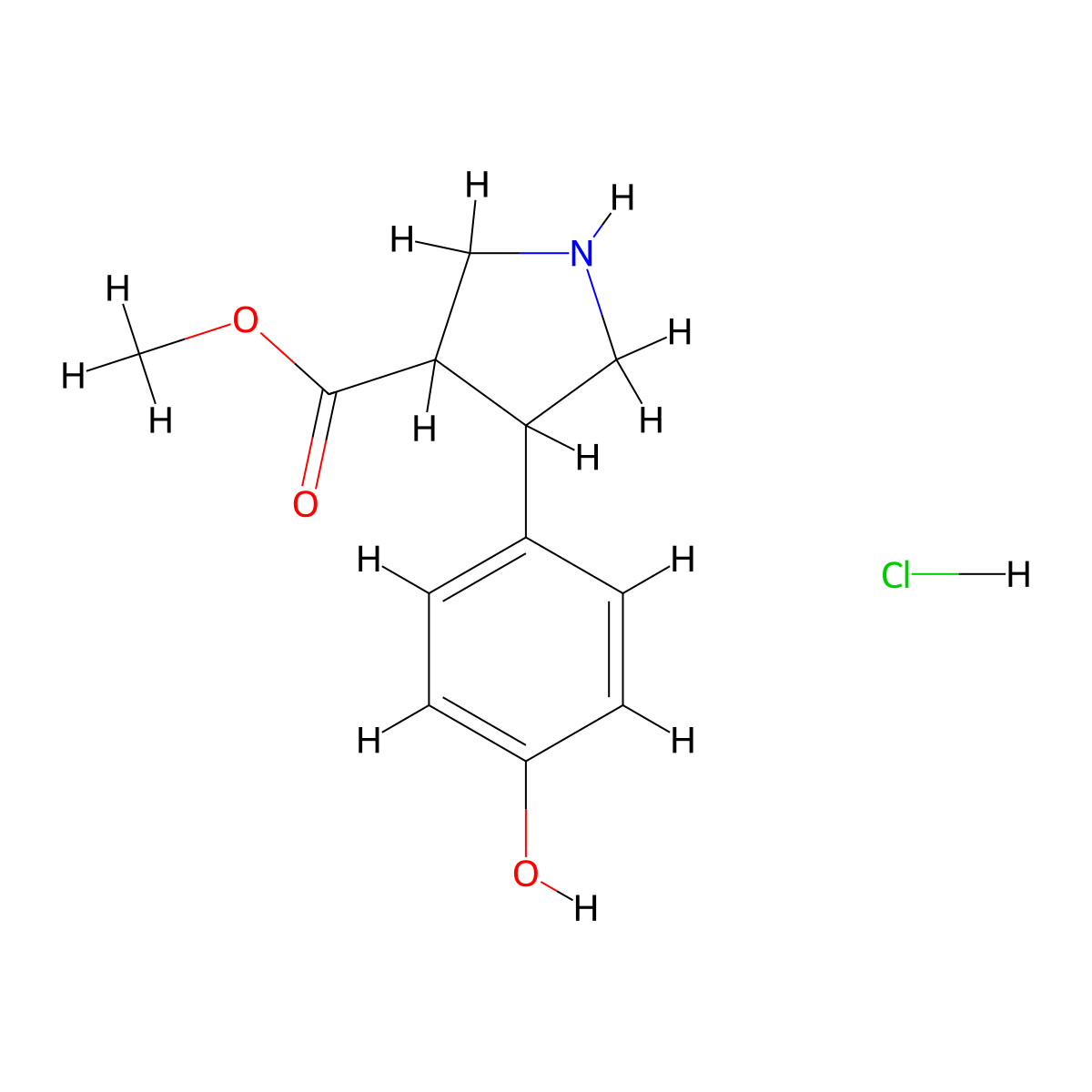 Methyl 4-(4-hydroxyphenyl)pyrrolidine-3-carboxylate hydrochloride molecular structure, CAS 1955541-54-4