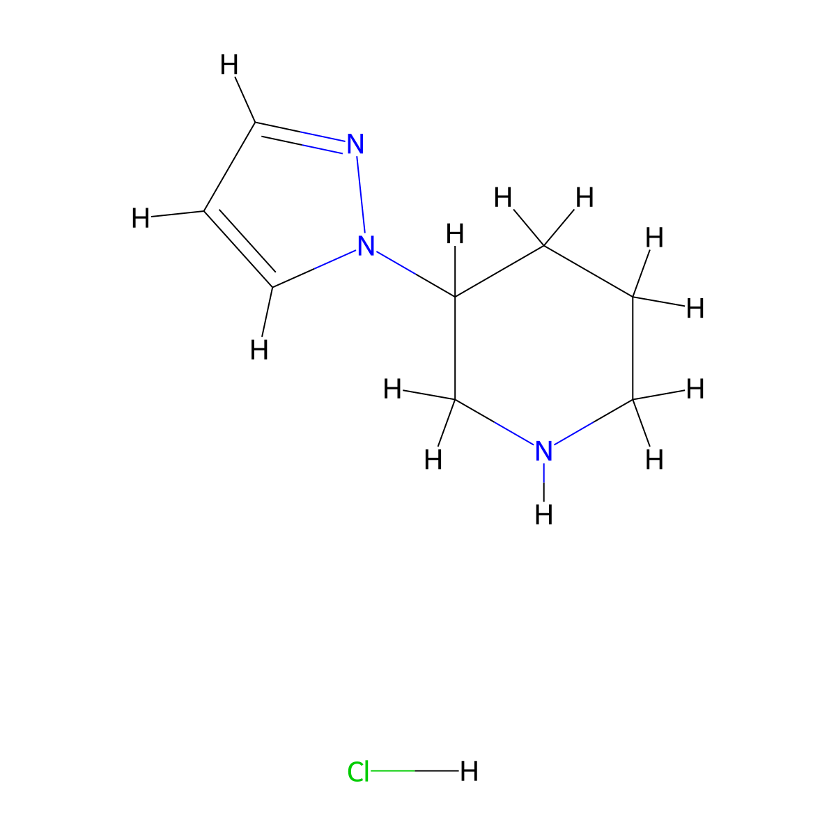 3-(1H-pyrazol-1-yl)piperidine hydrochloride molecular structure, CAS 1955541-57-7