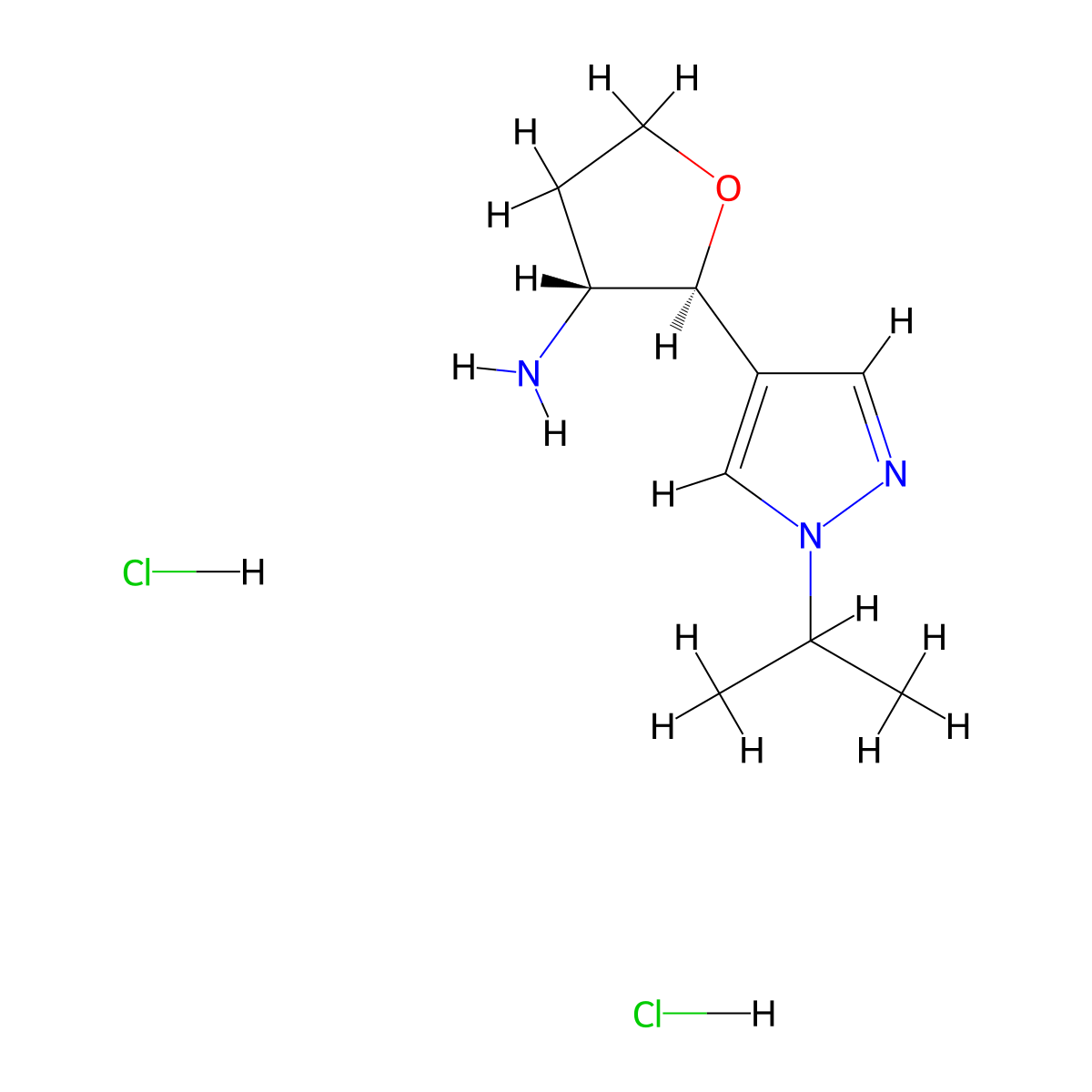 rac-(2R,3S)-2-[1-(propan-2-yl)-1H-pyrazol-4-yl]oxolan-3-amine dihydrochloride molecular structure, CAS 1955547-23-5
