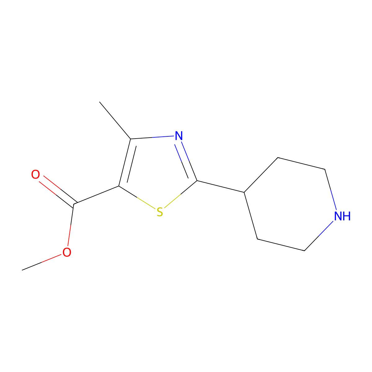Methyl 4-methyl-2-(piperidin-4-yl)thiazole-5-carboxylate molecular structure, CAS 1955547-42-8