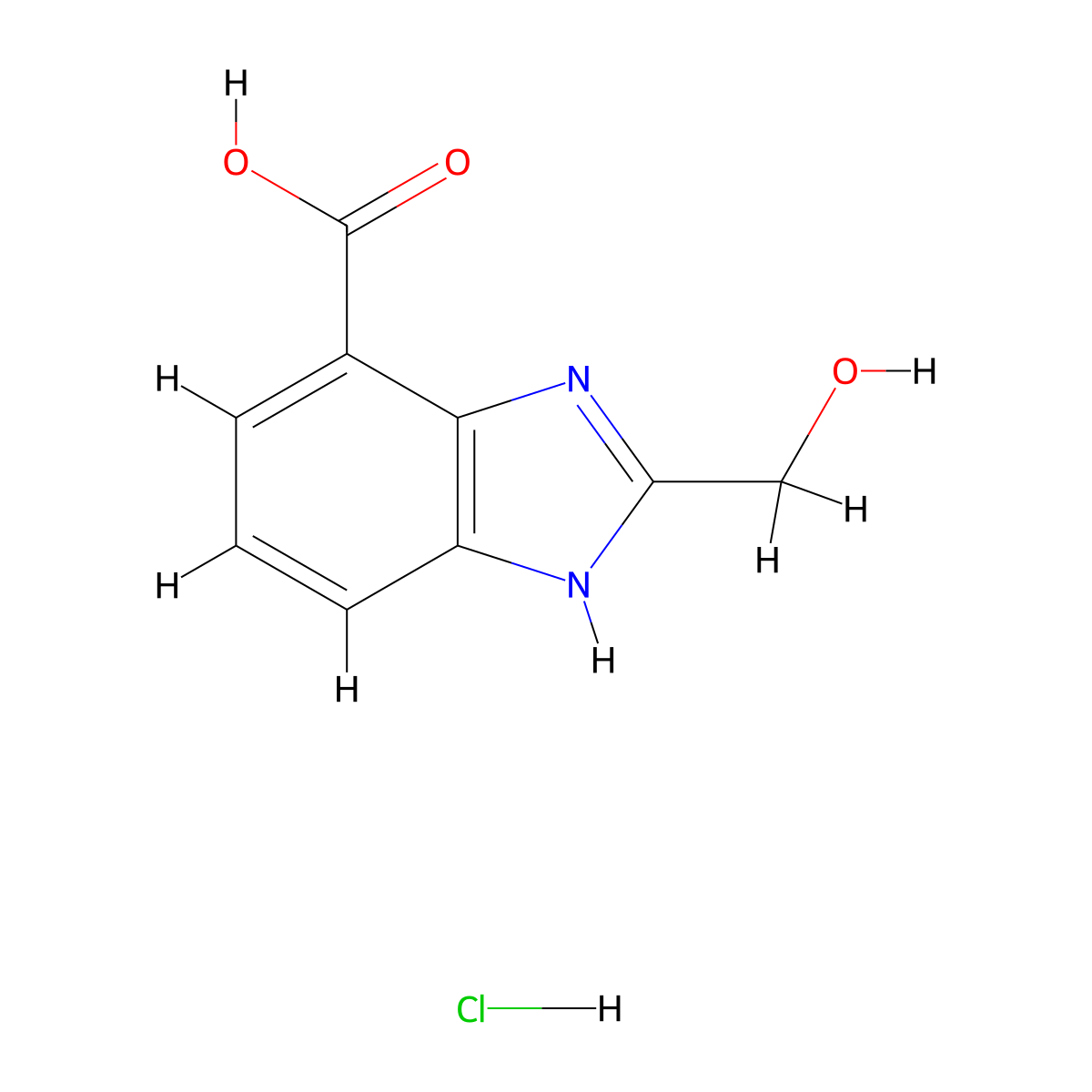 2-(hydroxymethyl)-1H-1,3-benzodiazole-4-carboxylic acid hydrochloride molecular structure, CAS 1955547-92-8