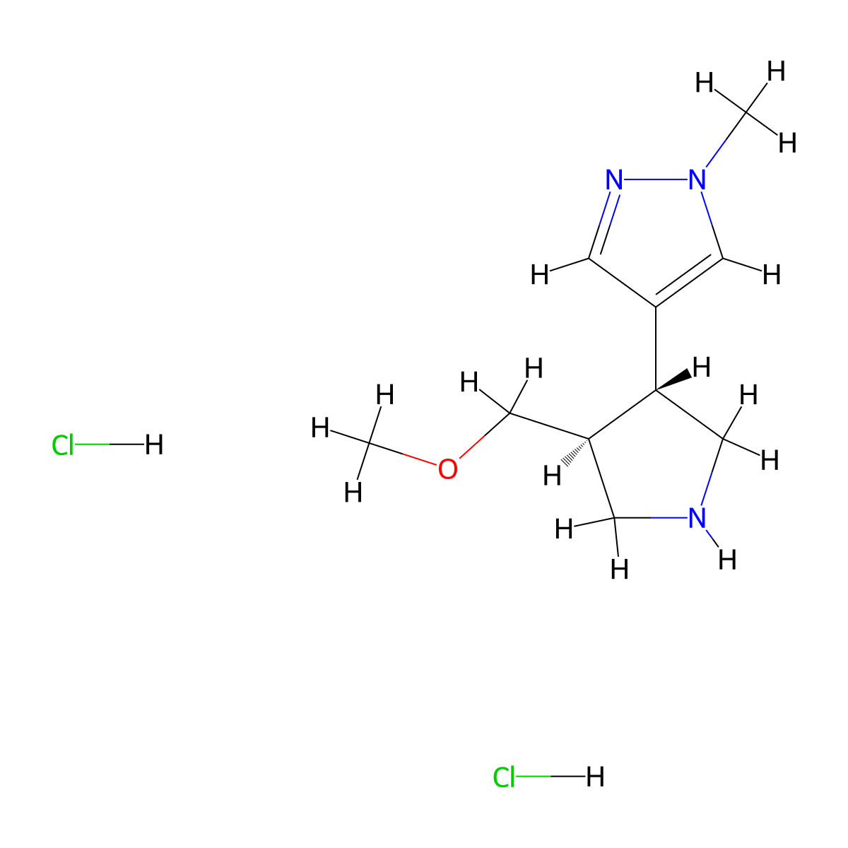 rac-4-[(3R,4S)-4-(methoxymethyl)pyrrolidin-3-yl]-1-methyl-1H-pyrazole dihydrochloride molecular structure, CAS 1955547-95-1