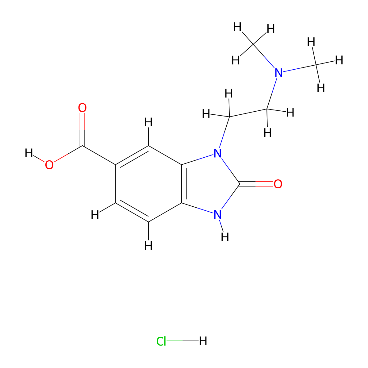 3-(2-(dimethylamino)ethyl)-2-oxo-2,3-dihydro-1H-1,3-benzodiazole-5-carboxylic acid hydrochloride molecular structure, CAS 1955548-28-3