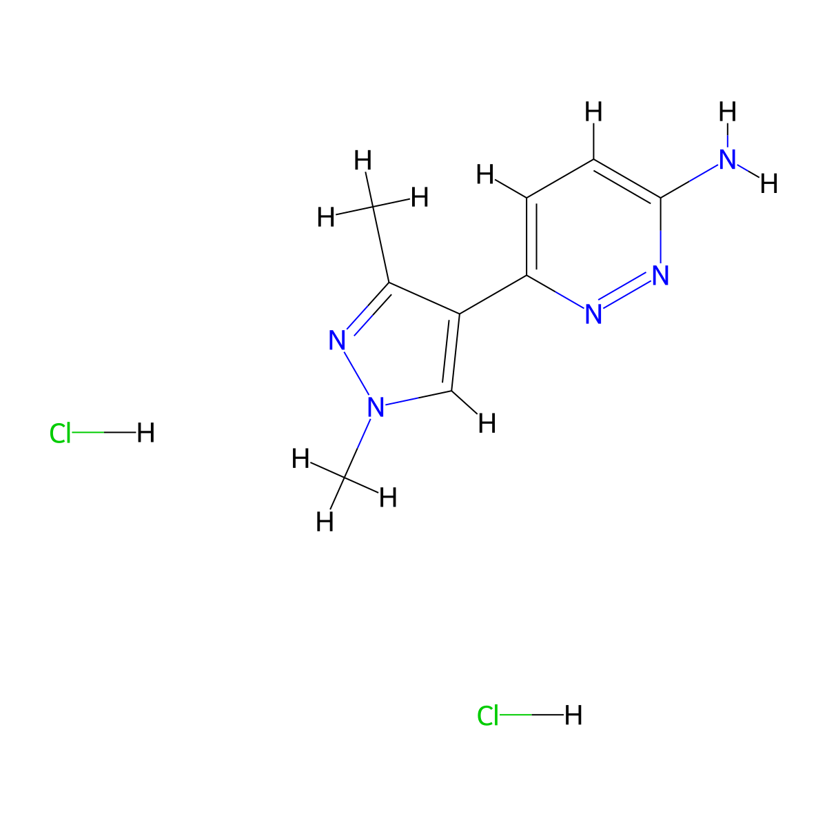 6-(1,3-dimethyl-1H-pyrazol-4-yl)pyridazin-3-amine dihydrochloride molecular structure, CAS 1955548-56-7