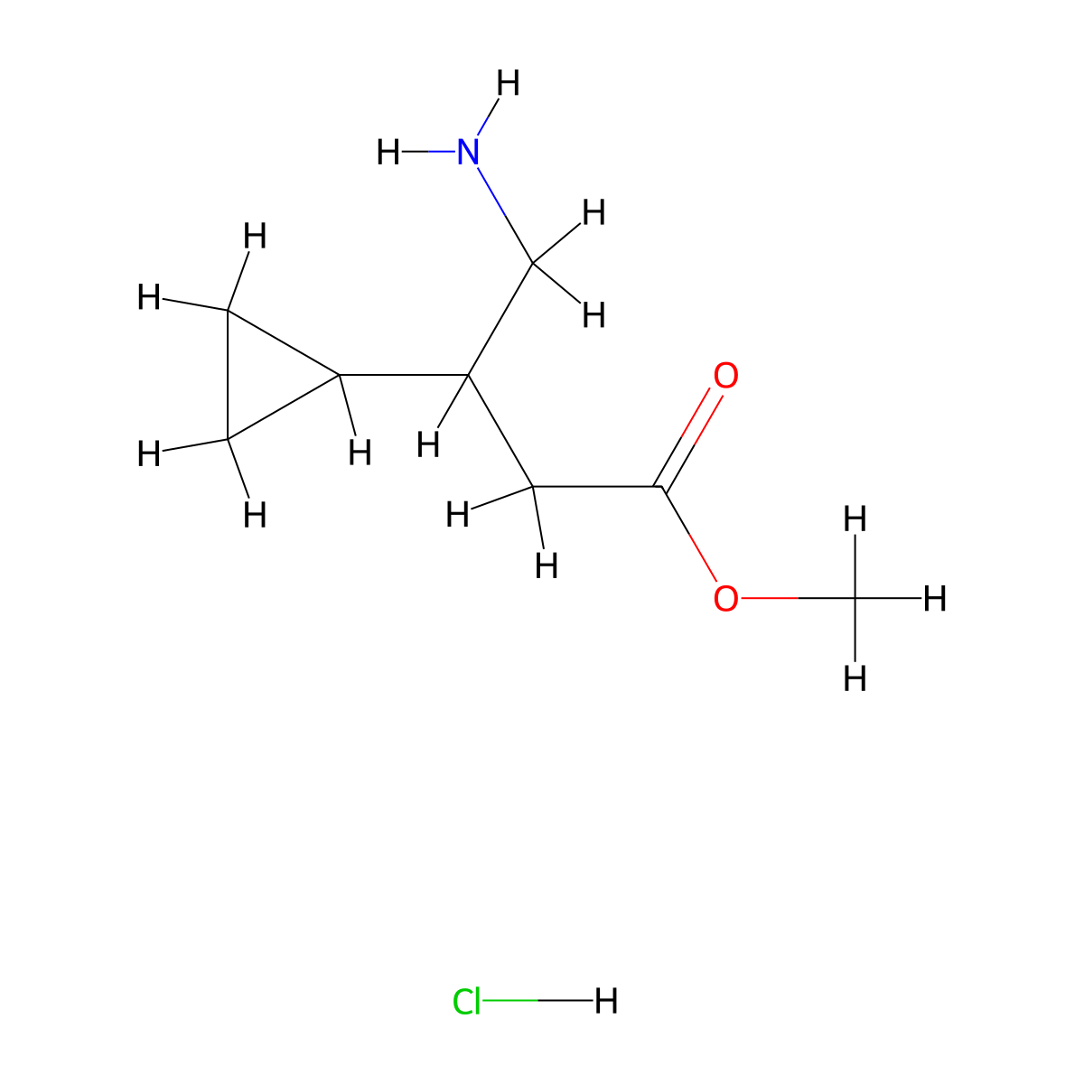 Methyl 4-amino-3-cyclopropylbutanoate hydrochloride molecular structure, CAS 1955548-80-7