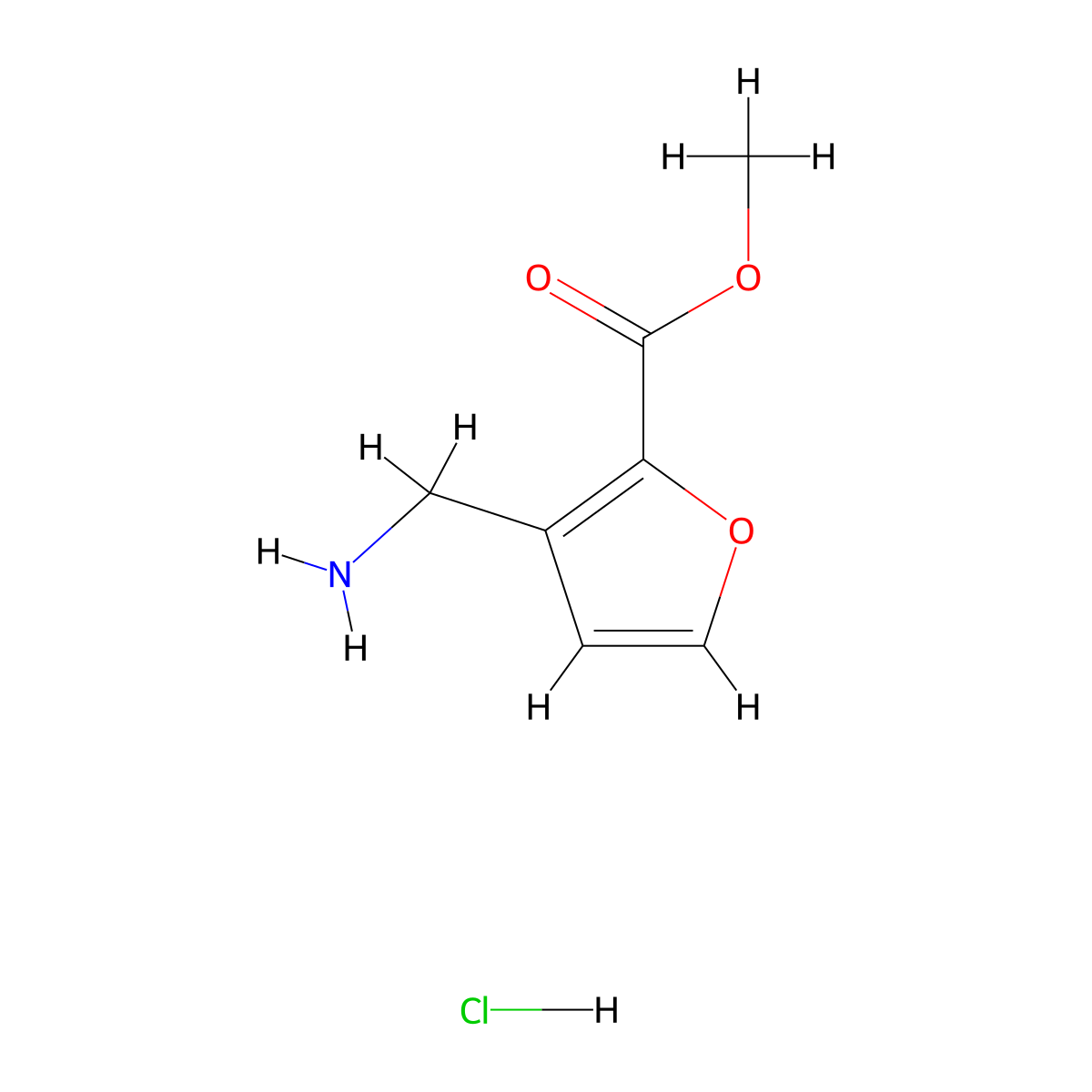 Methyl 3-(aminomethyl)furan-2-carboxylate hydrochloride molecular structure, CAS 1955548-95-4