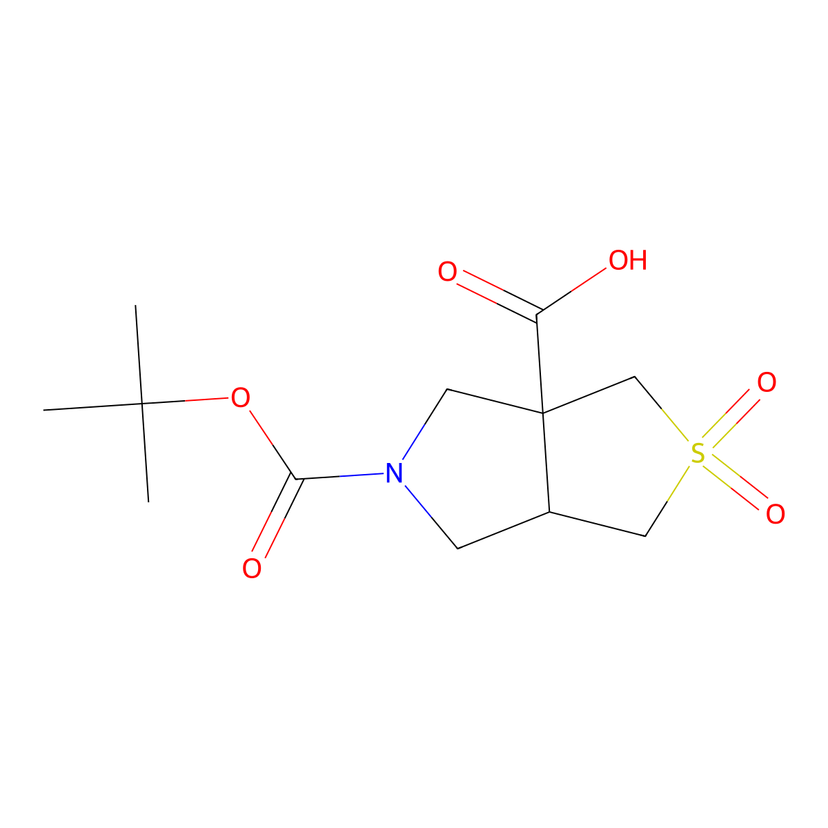 rac-(3aR,6aS)-5-((tert-butoxy)carbonyl)-2,2-dioxo-hexahydro-1H-2lambda6-thieno(3,4-c)pyrrole-3a-carboxylic acid molecular structure, CAS 1955553-07-7
