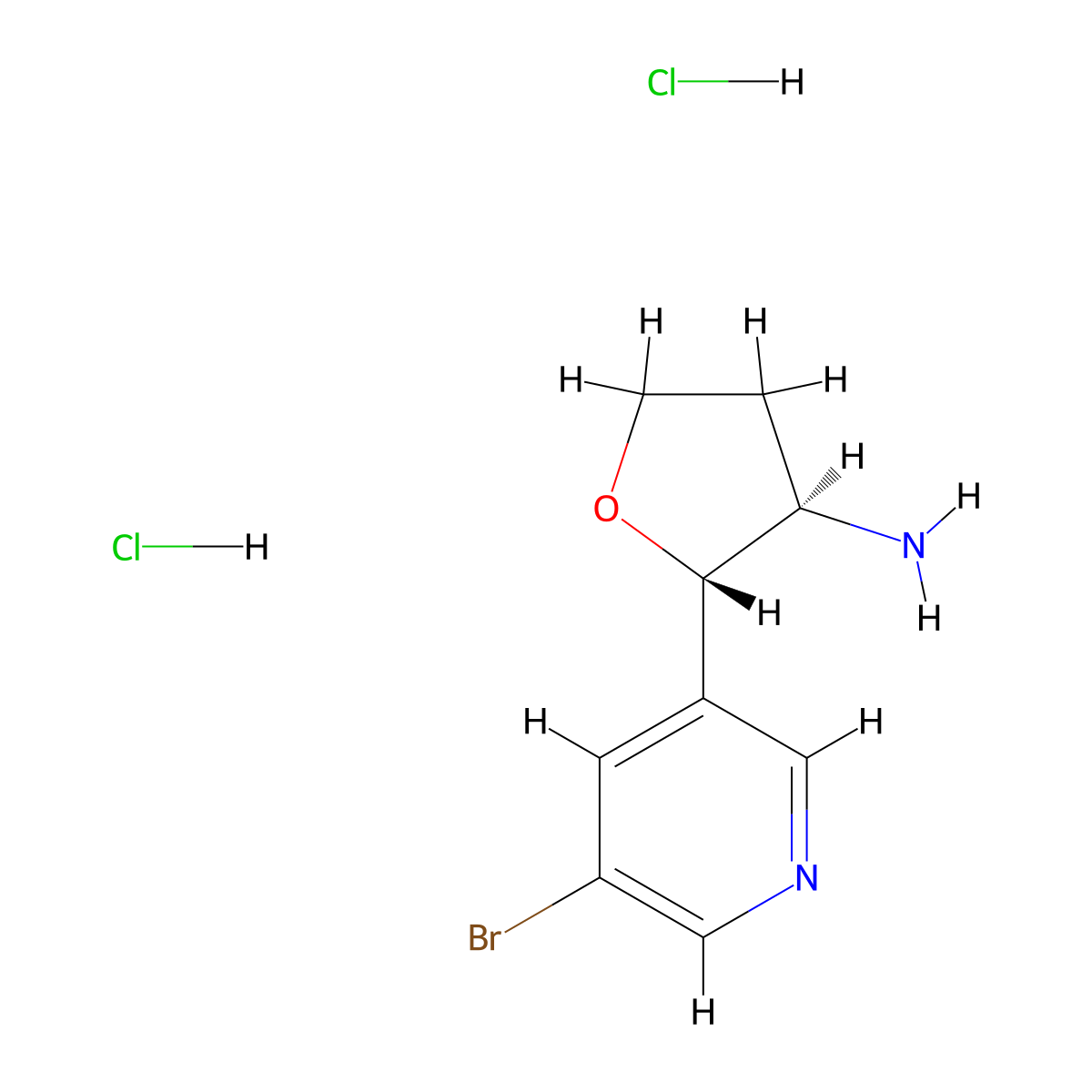 rac-(2R,3S)-2-(5-bromopyridin-3-yl)oxolan-3-amine dihydrochloride molecular structure, CAS 1955553-29-3
