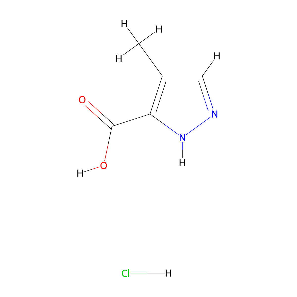 4-methyl-1H-pyrazole-3-carboxylic acid hydrochloride molecular structure, CAS 1955553-53-3