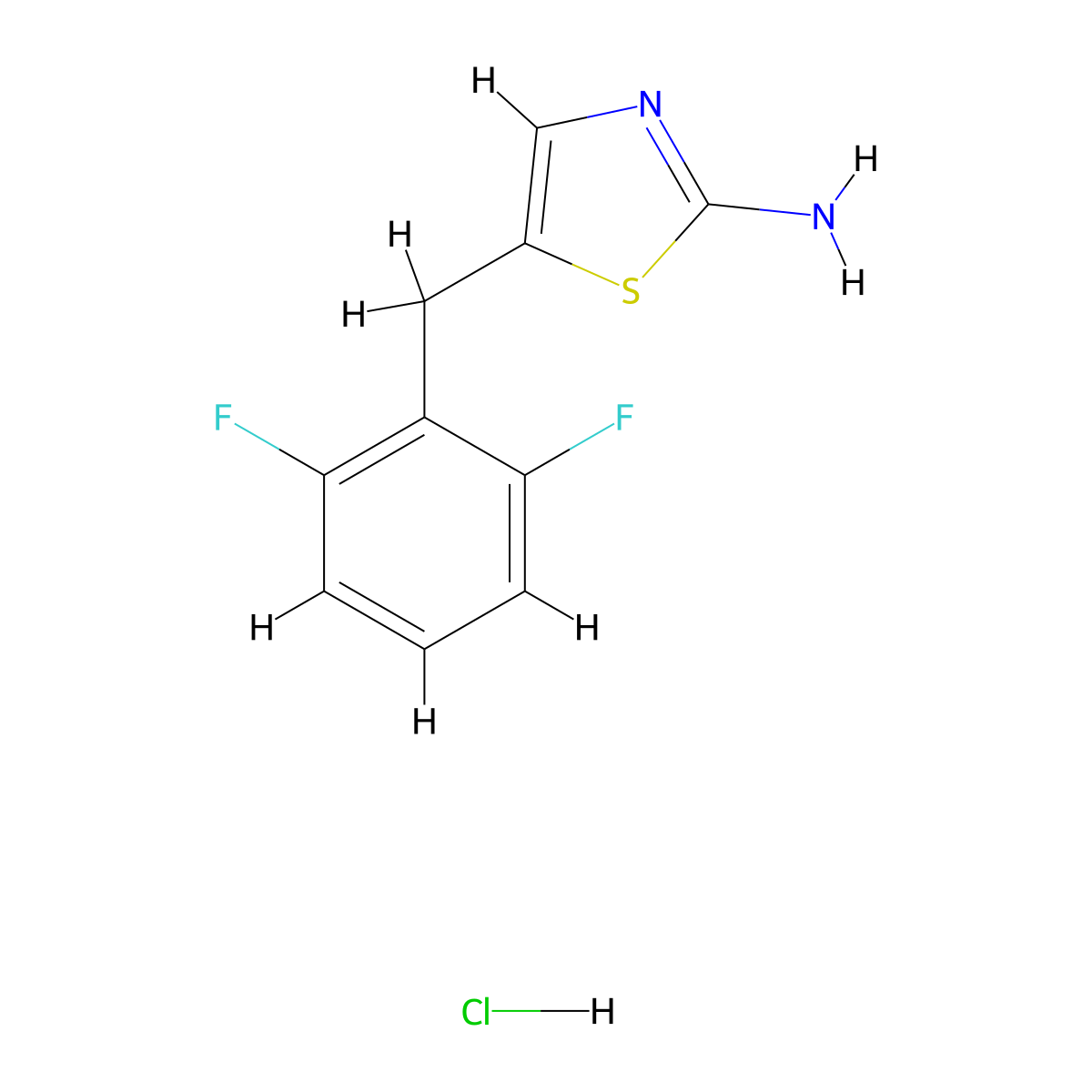 5-((2,6-Difluorophenyl)methyl)-1,3-thiazol-2-amine hydrochloride molecular structure, CAS 1955553-92-0
