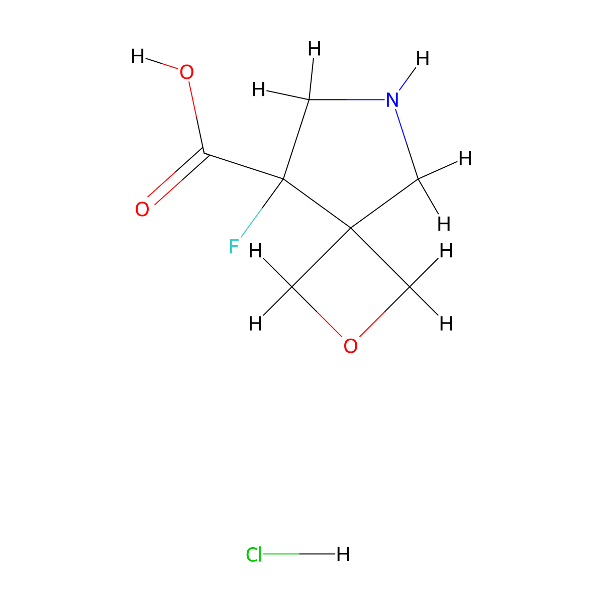 8-Fluoro-2-oxa-6-azaspiro[3.4]octane-8-carboxylic acid hydrochloride molecular structure, CAS 1955554-37-6