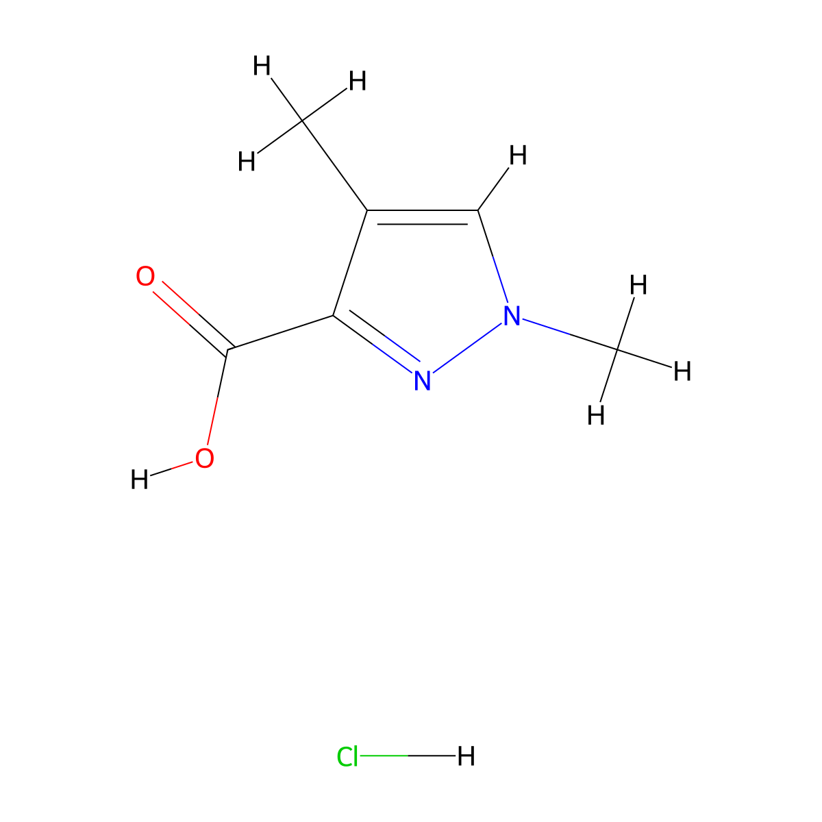 1,4-dimethyl-1H-pyrazole-3-carboxylic acid hydrochloride molecular structure, CAS 1955554-38-7