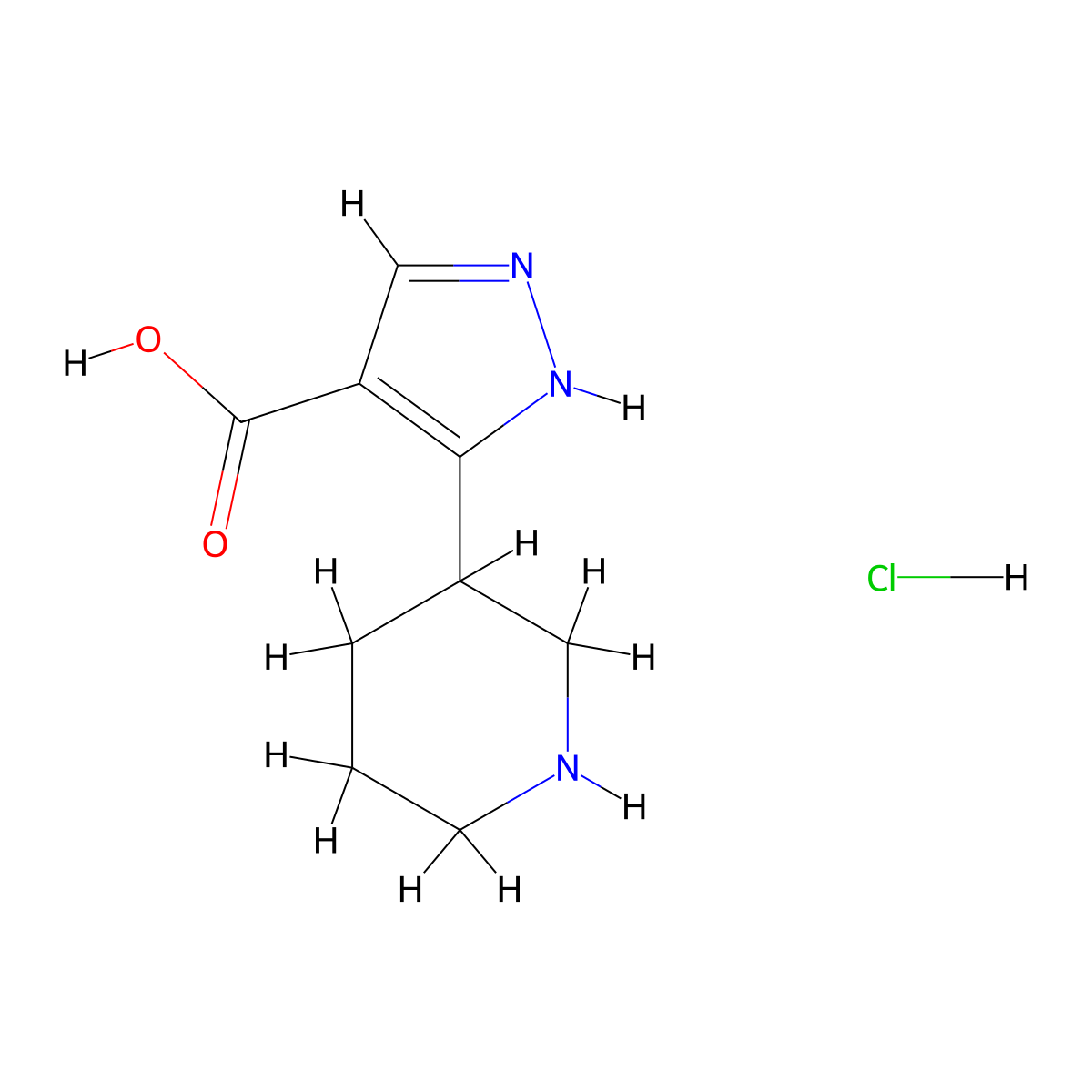 3-(piperidin-3-yl)-1H-pyrazole-4-carboxylic acid hydrochloride molecular structure, CAS 1955554-79-6