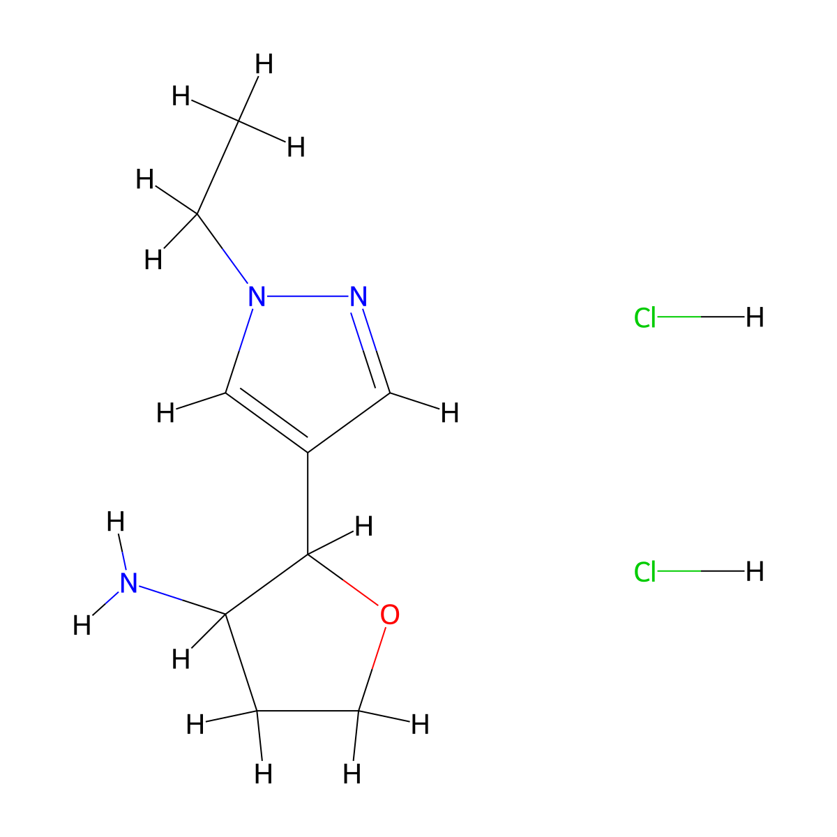 2-(1-ethyl-1H-pyrazol-4-yl)oxolan-3-amine dihydrochloride molecular structure, CAS 1955556-98-5
