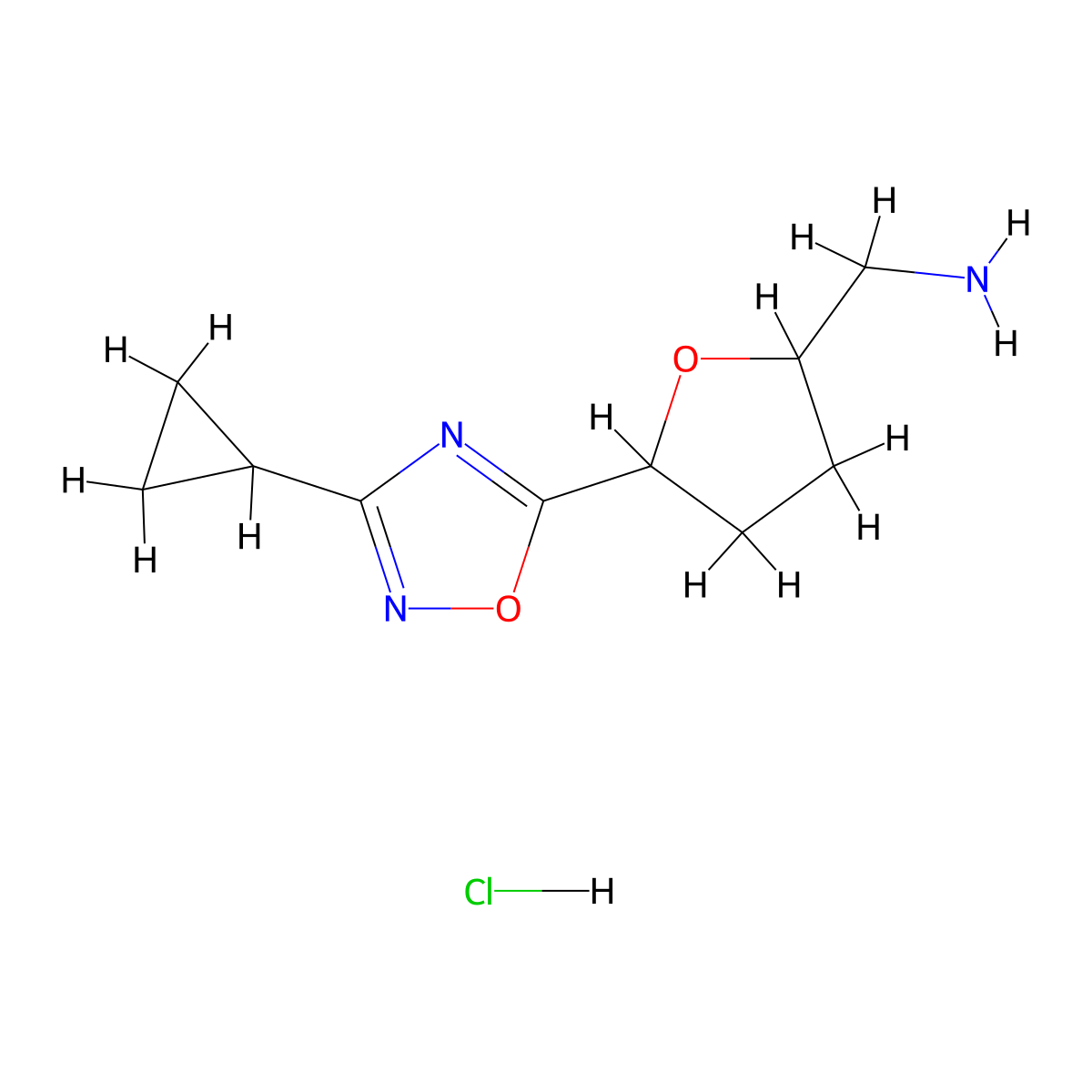 [5-(3-Cyclopropyl-1,2,4-oxadiazol-5-yl)oxolan-2-yl]methanamine hydrochloride molecular structure, CAS 1955557-26-2