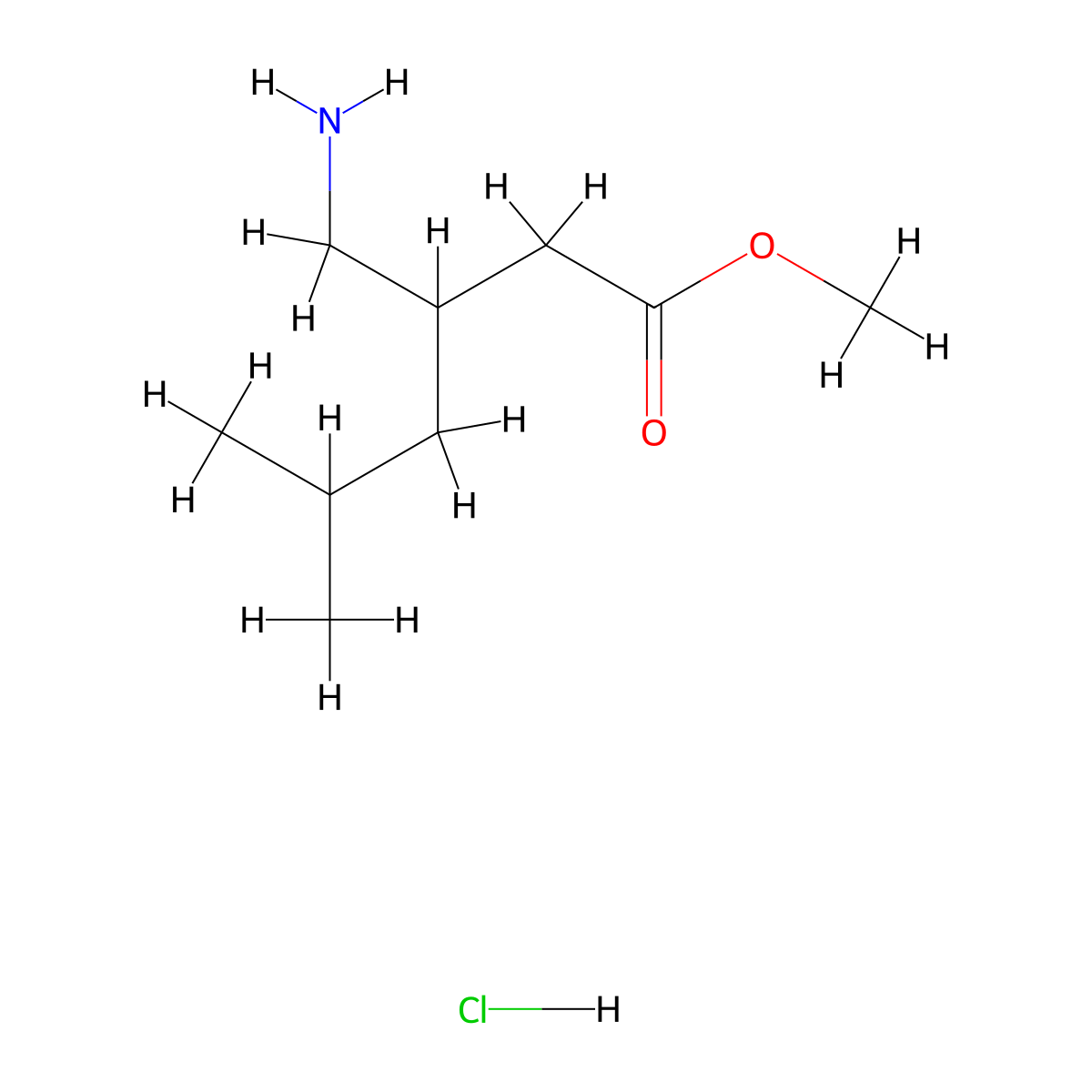 Methyl 3-(aminomethyl)-5-methylhexanoate hydrochloride molecular structure, CAS 1955557-35-3