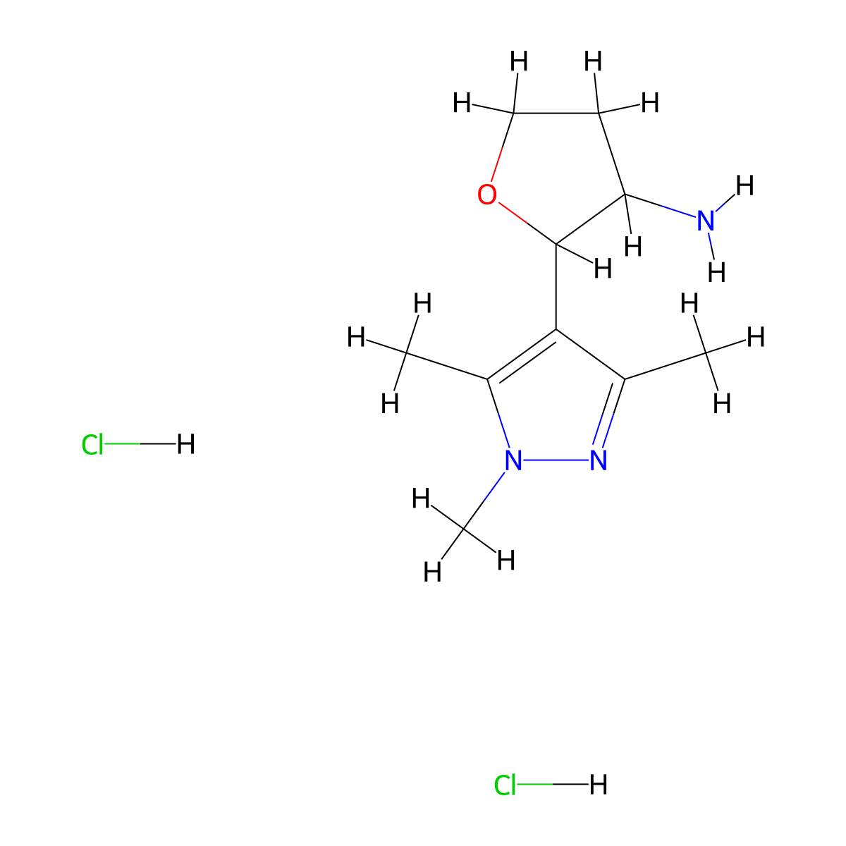 2-(trimethyl-1H-pyrazol-4-yl)oxolan-3-amine dihydrochloride molecular structure, CAS 1955557-44-4
