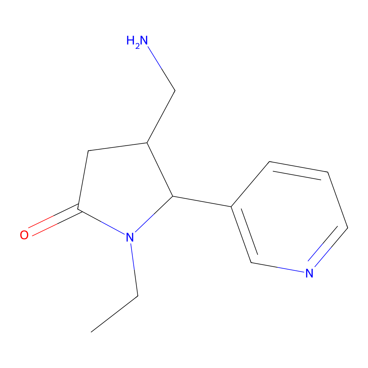 4-(Aminomethyl)-1-ethyl-5-(pyridin-3-yl)pyrrolidin-2-one molecular structure, CAS 1955557-62-6