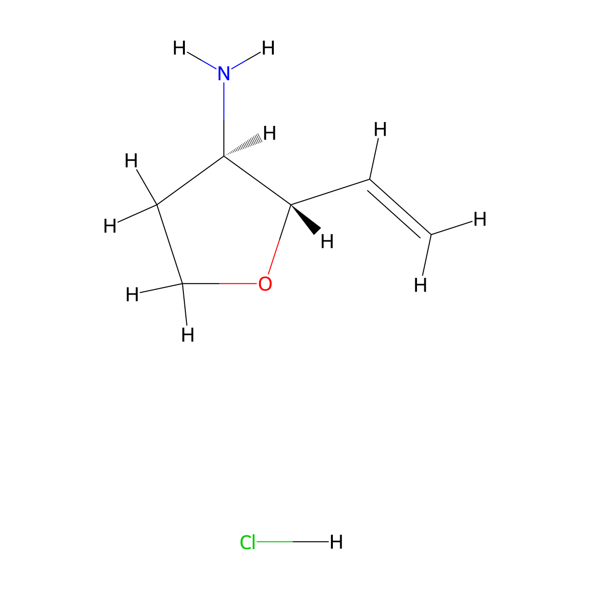 rac-(2R,3S)-2-ethenyloxolan-3-amine hydrochloride molecular structure, CAS 1955558-50-5
