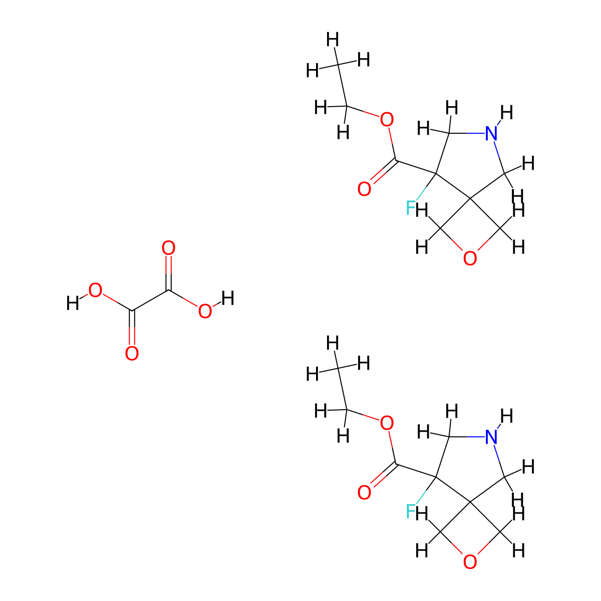 Ethyl 8-fluoro-2-oxa-6-azaspiro[3.4]octane-8-carboxylate hemioxalate molecular structure, CAS 1955560-51-6