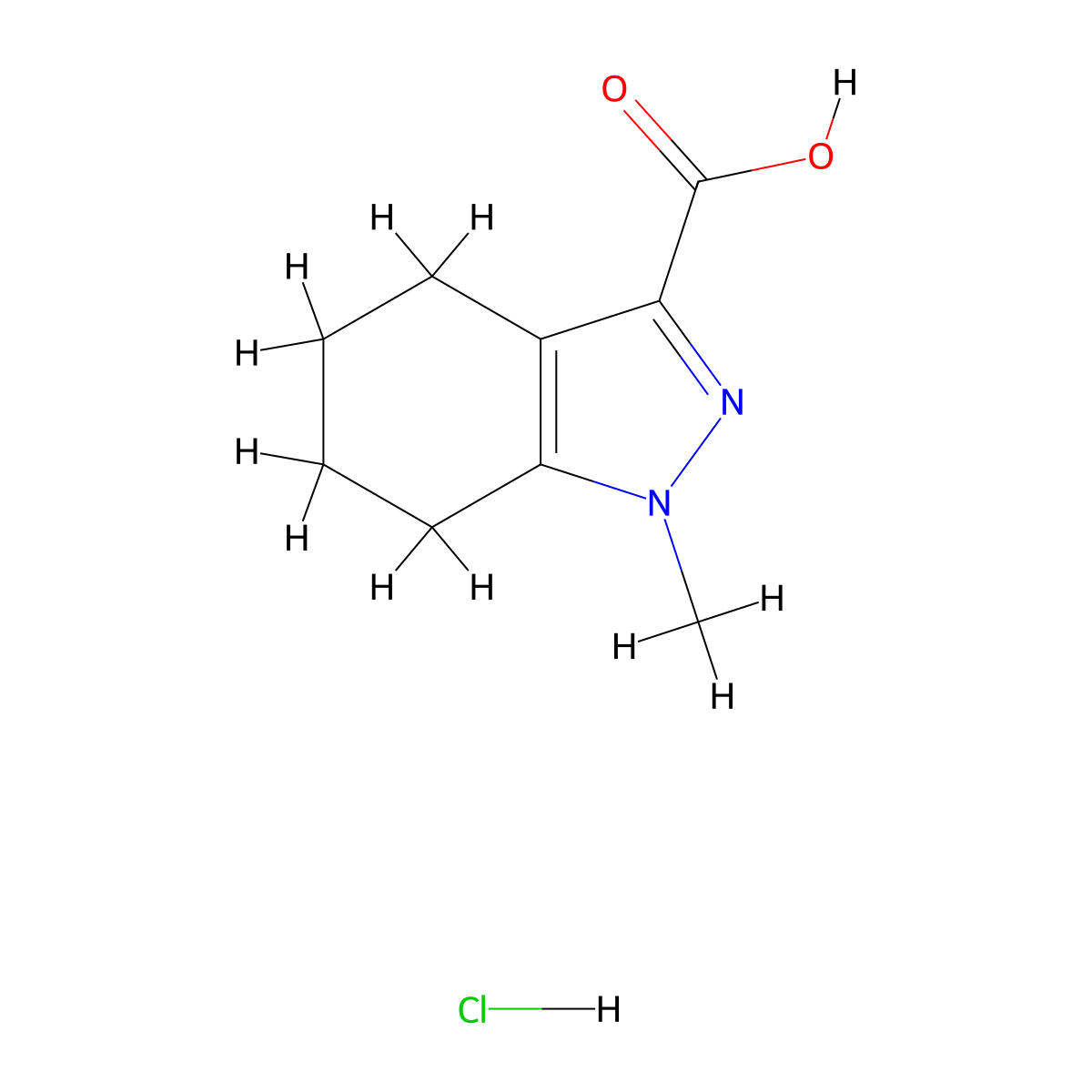 1-methyl-4,5,6,7-tetrahydro-1H-indazole-3-carboxylic acid hydrochloride molecular structure, CAS 1955560-60-7