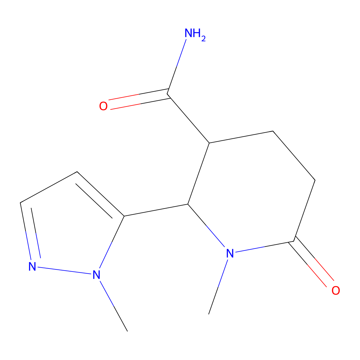1-Methyl-2-(1-methyl-1H-pyrazol-5-yl)-6-oxopiperidine-3-carboxamide molecular structure, CAS 1955560-90-3