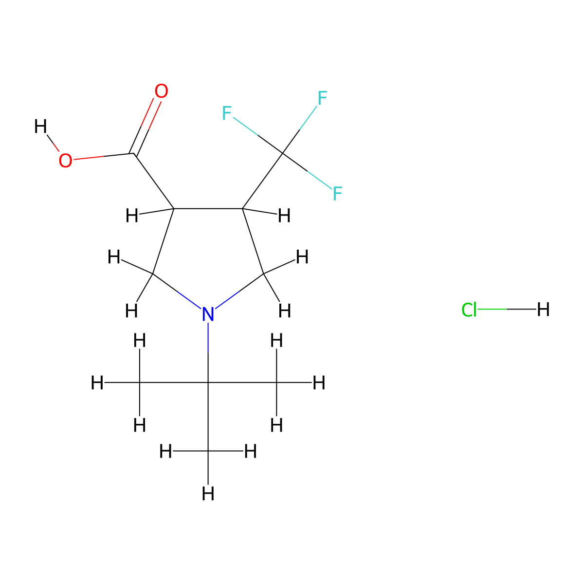 1-tert-Butyl-4-(trifluoromethyl)pyrrolidine-3-carboxylic acid hydrochloride molecular structure, CAS 1955561-00-8
