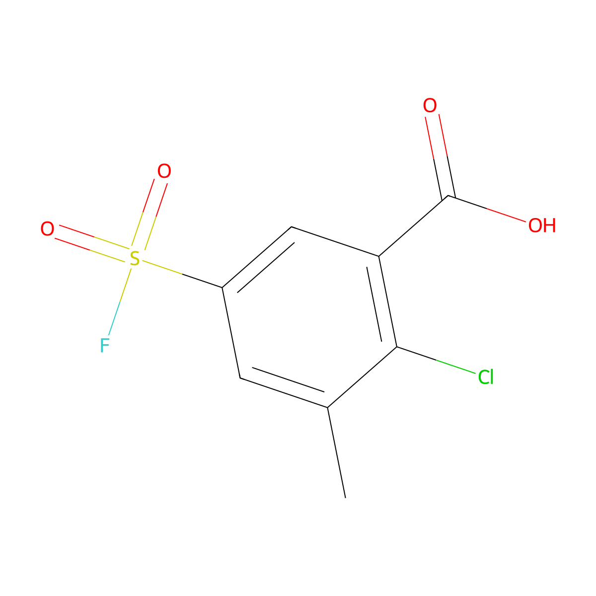 2-Chloro-5-(fluorosulfonyl)-3-methylbenzoic acid molecular structure, CAS 1955561-61-1
