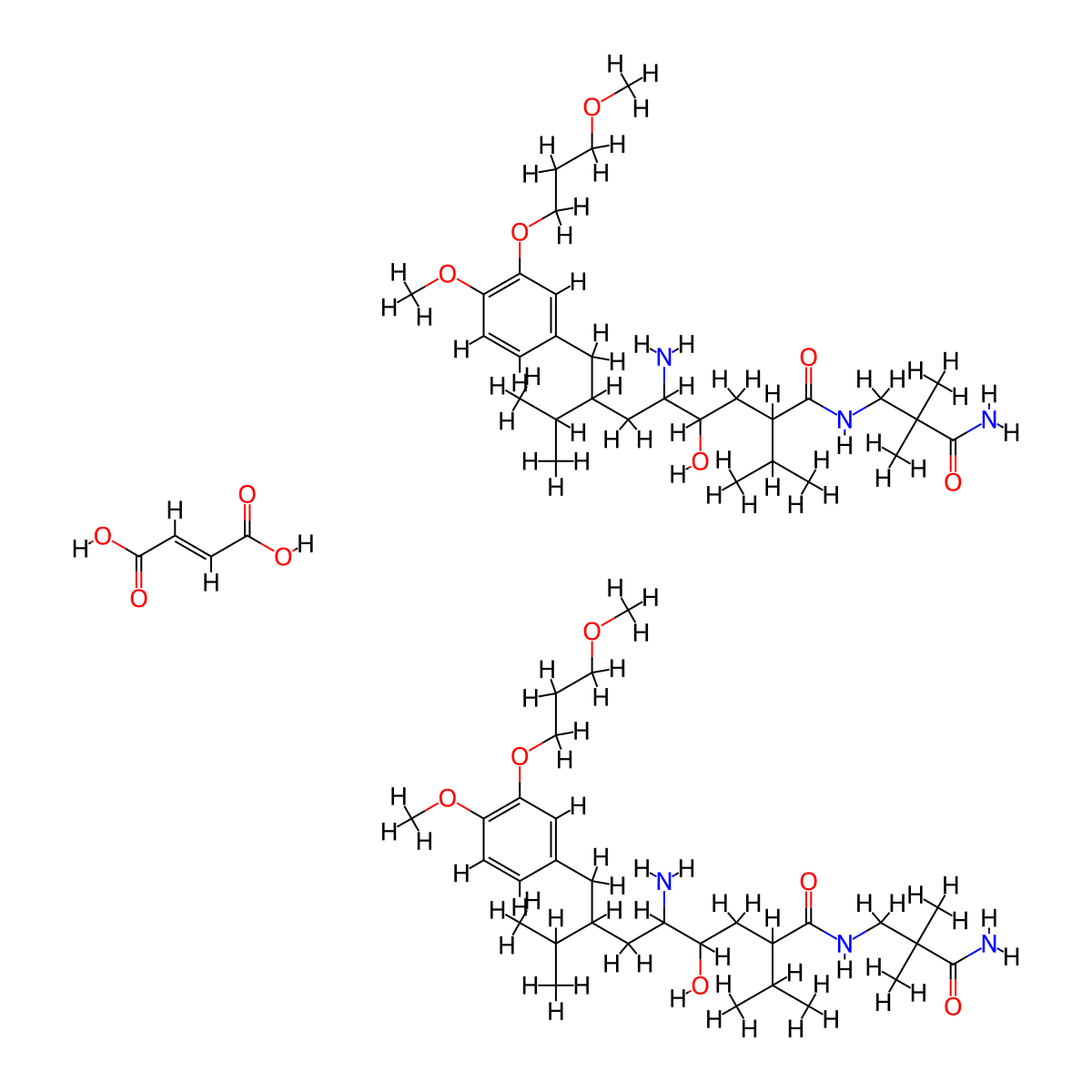 bis(5-amino-N-(2-carbamoyl-2,2-dimethylethyl)-4-hydroxy-7-{[4-methoxy-3-(3-methoxypropoxy)phenyl]methyl}-8-methyl-2-(propan-2-yl)nonanamide); but-2-enedioic acid molecular structure, CAS 1955564-22-3