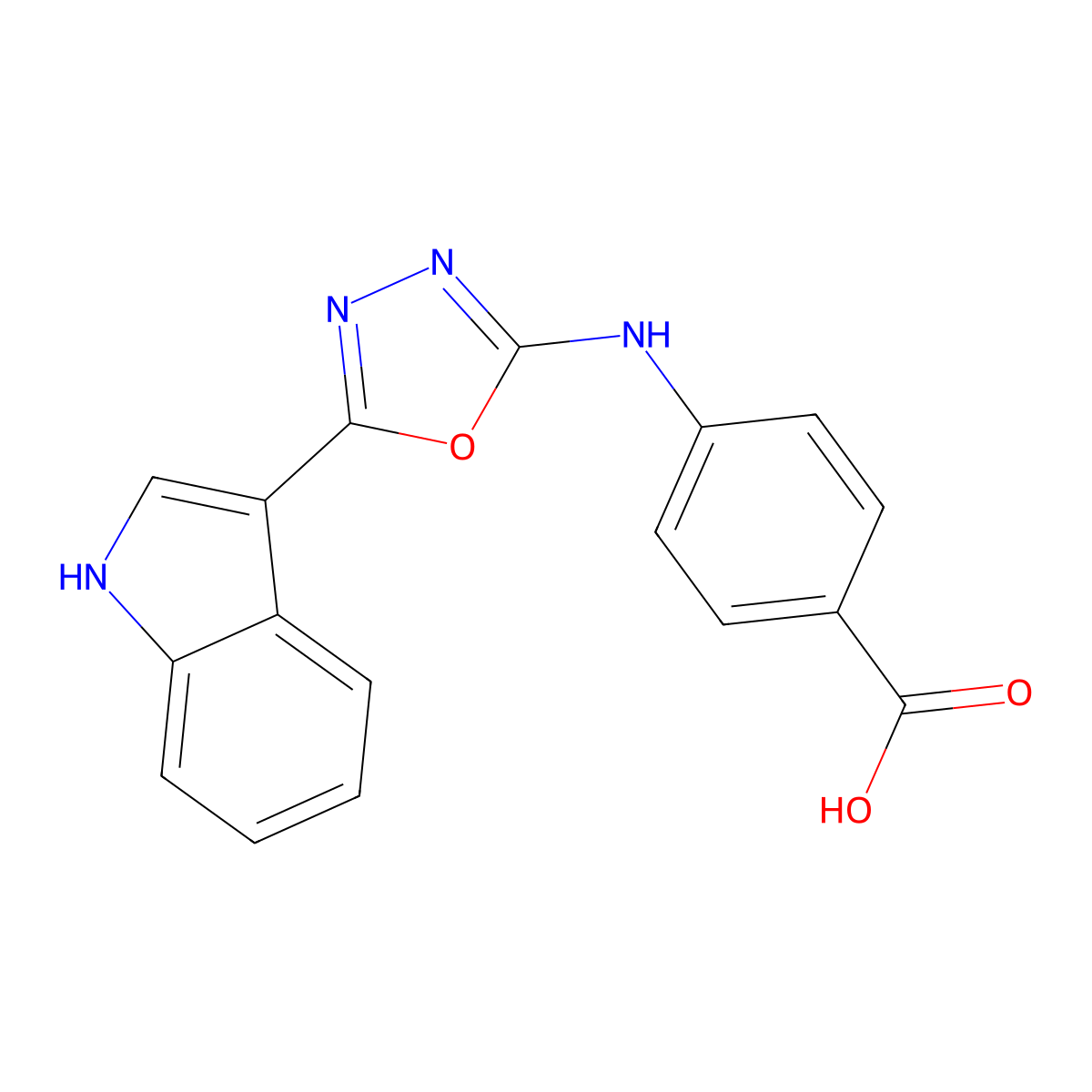 4-{[5-(1H-indol-3-yl)-1,3,4-oxadiazol-2-yl]amino}benzoic acid molecular structure, CAS 1955564-38-1