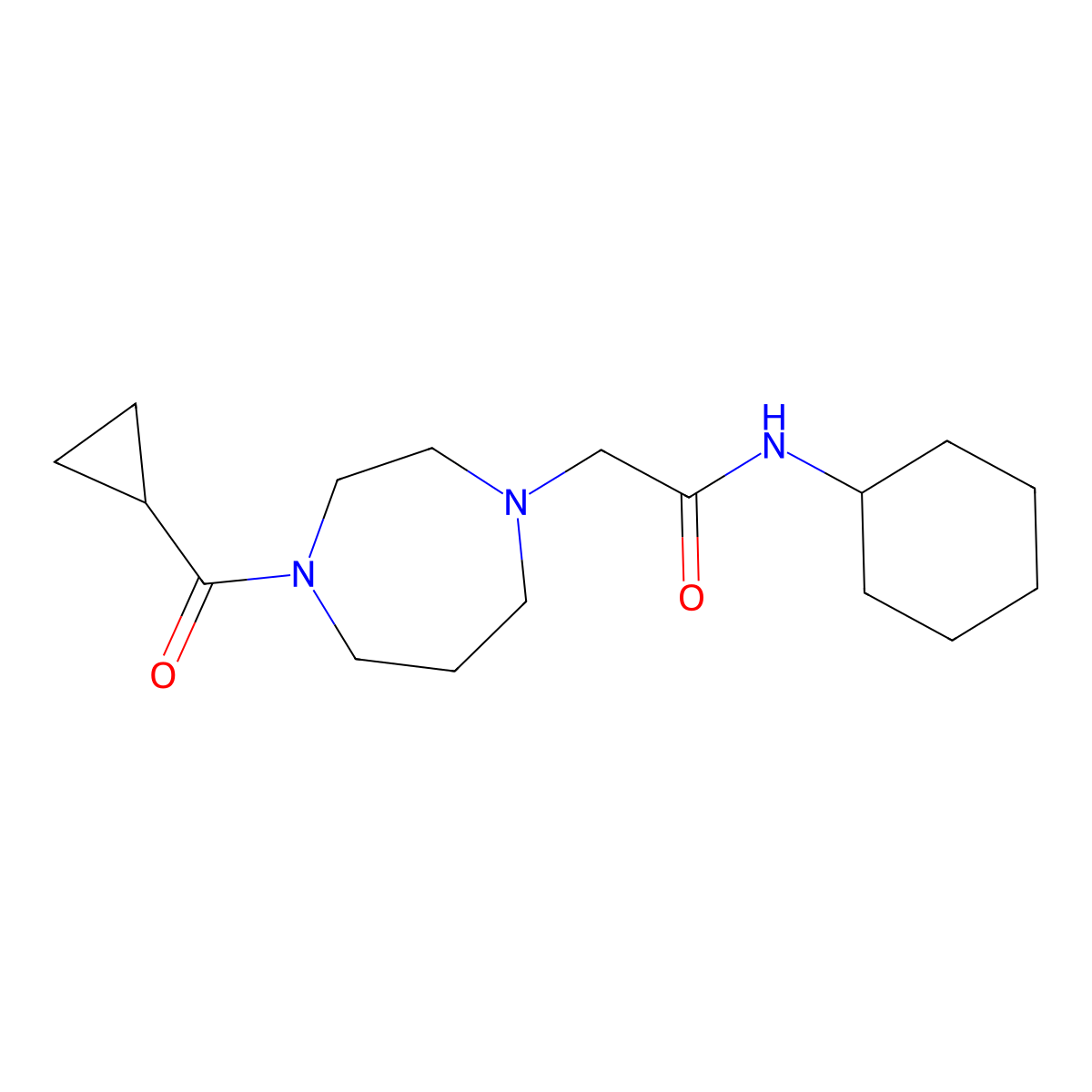 N-cyclohexyl-2-(4-cyclopropanecarbonyl-1,4-diazepan-1-yl)acetamide molecular structure, CAS 1955900-35-2