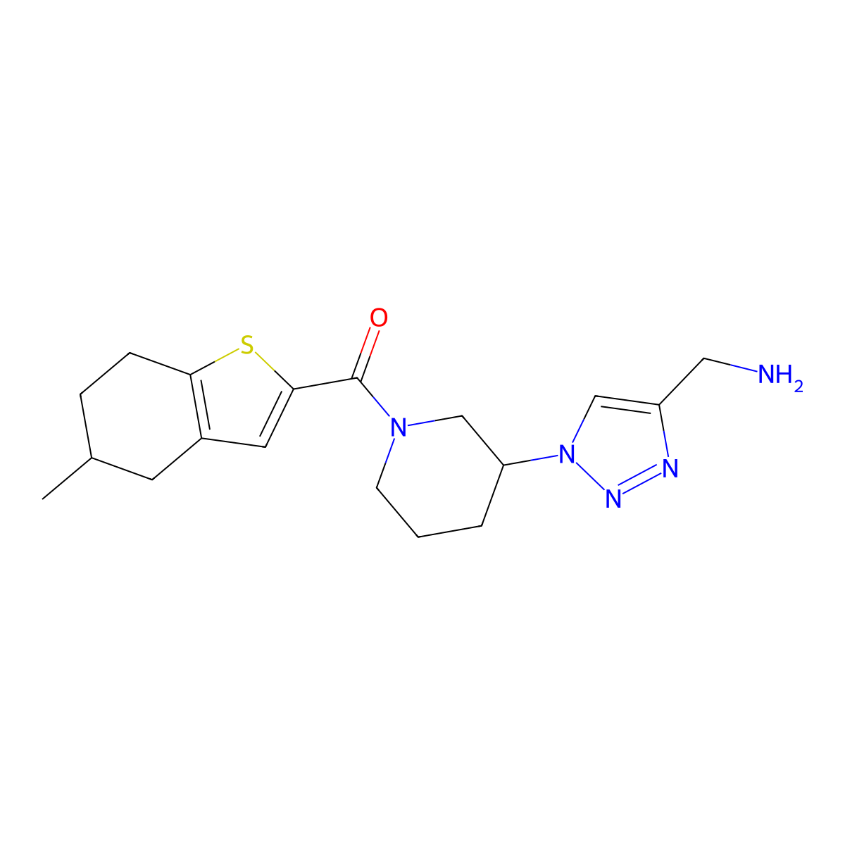 1-{1-[1-(5-methyl-4,5,6,7-tetrahydro-1-benzothiophene-2-carbonyl)piperidin-3-yl]-1H-1,2,3-triazol-4-yl}methanamine molecular structure, CAS 1955950-51-2