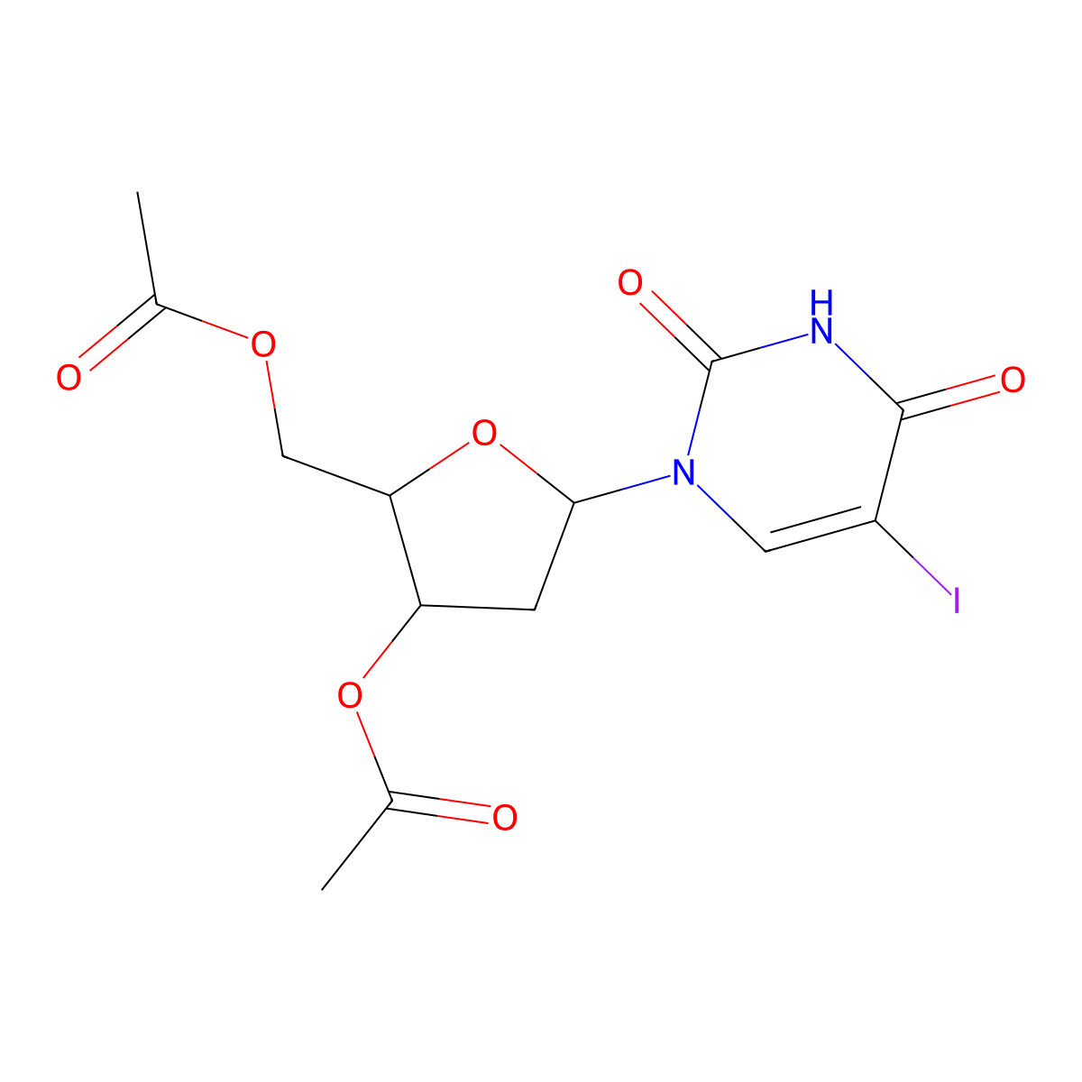 [(2R,3S,5R)-3-(acetyloxy)-5-(5-iodo-2,4-dioxo-1,2,3,4-tetrahydropyrimidin-1-yl)oxolan-2-yl]methyl acetate molecular structure, CAS 1956-30-5