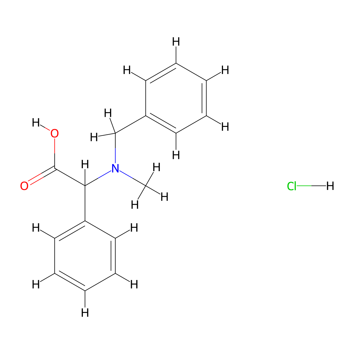 2-(Benzyl(methyl)amino)-2-phenylacetic acid hydrochloride molecular structure, CAS 1956306-23-2