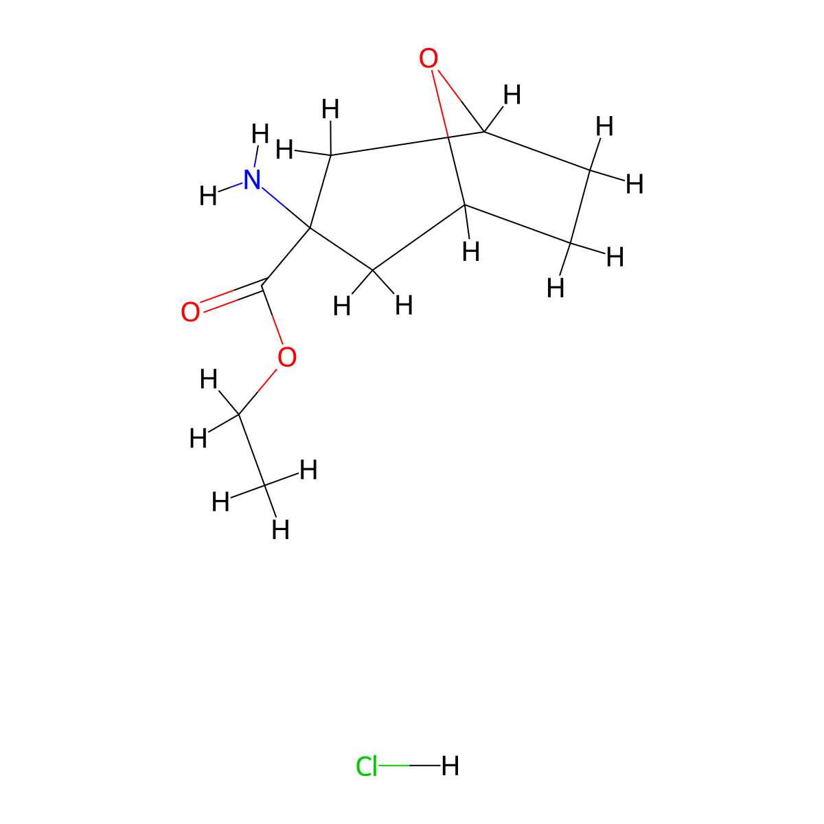 Ethyl 3-amino-8-oxabicyclo(3.2.1)octane-3-carboxylate hydrochloride molecular structure, CAS 1956306-41-4