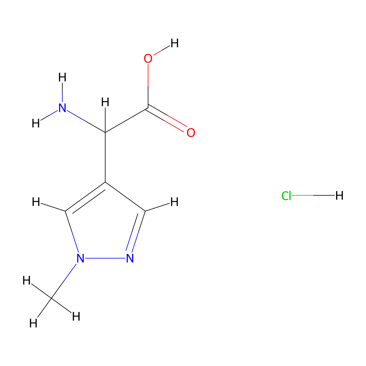2-Amino-2-(1-methyl-1H-pyrazol-4-yl)acetic acid hydrochloride molecular structure, CAS 1956306-54-9