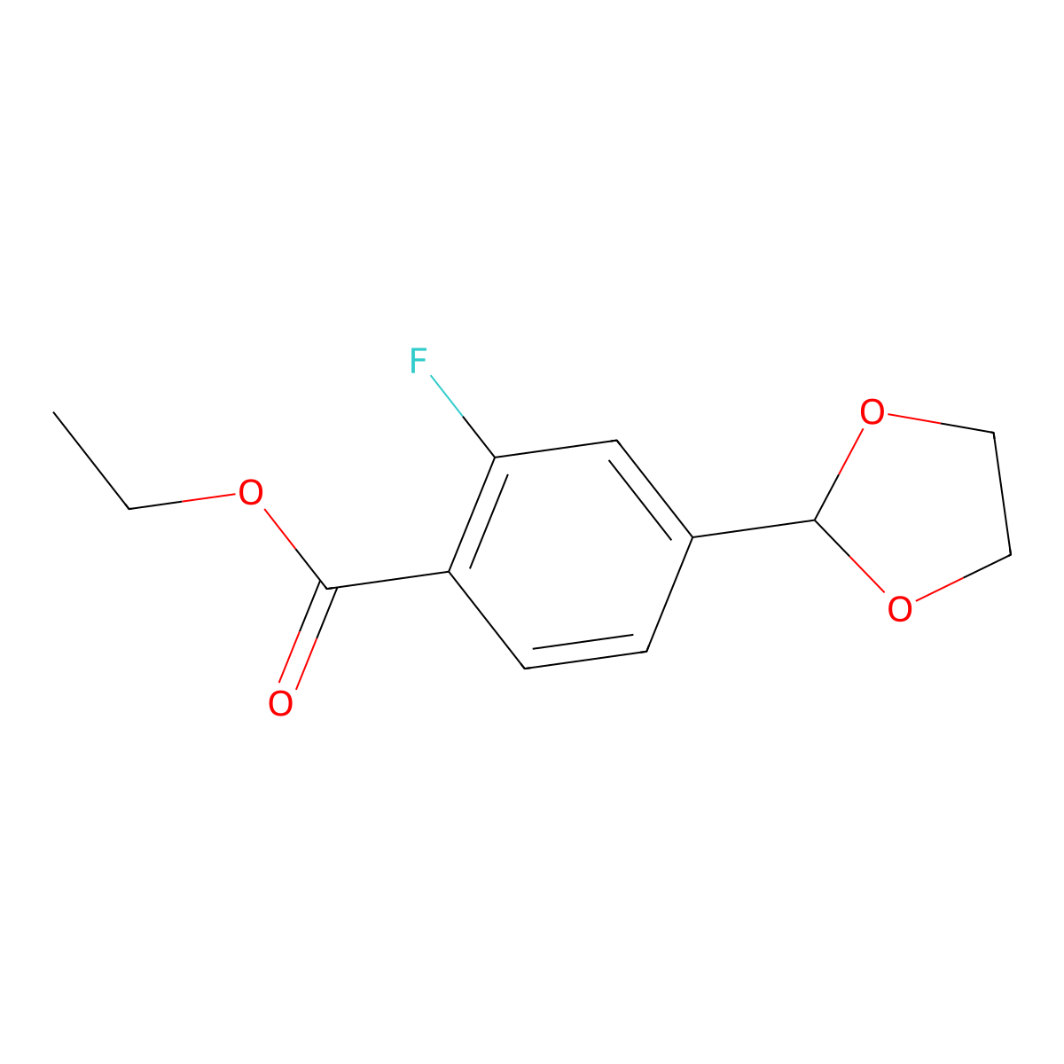Ethyl 4-(1,3-dioxolan-2-yl)-2-fluorobenzoate molecular structure, CAS 1956306-80-1