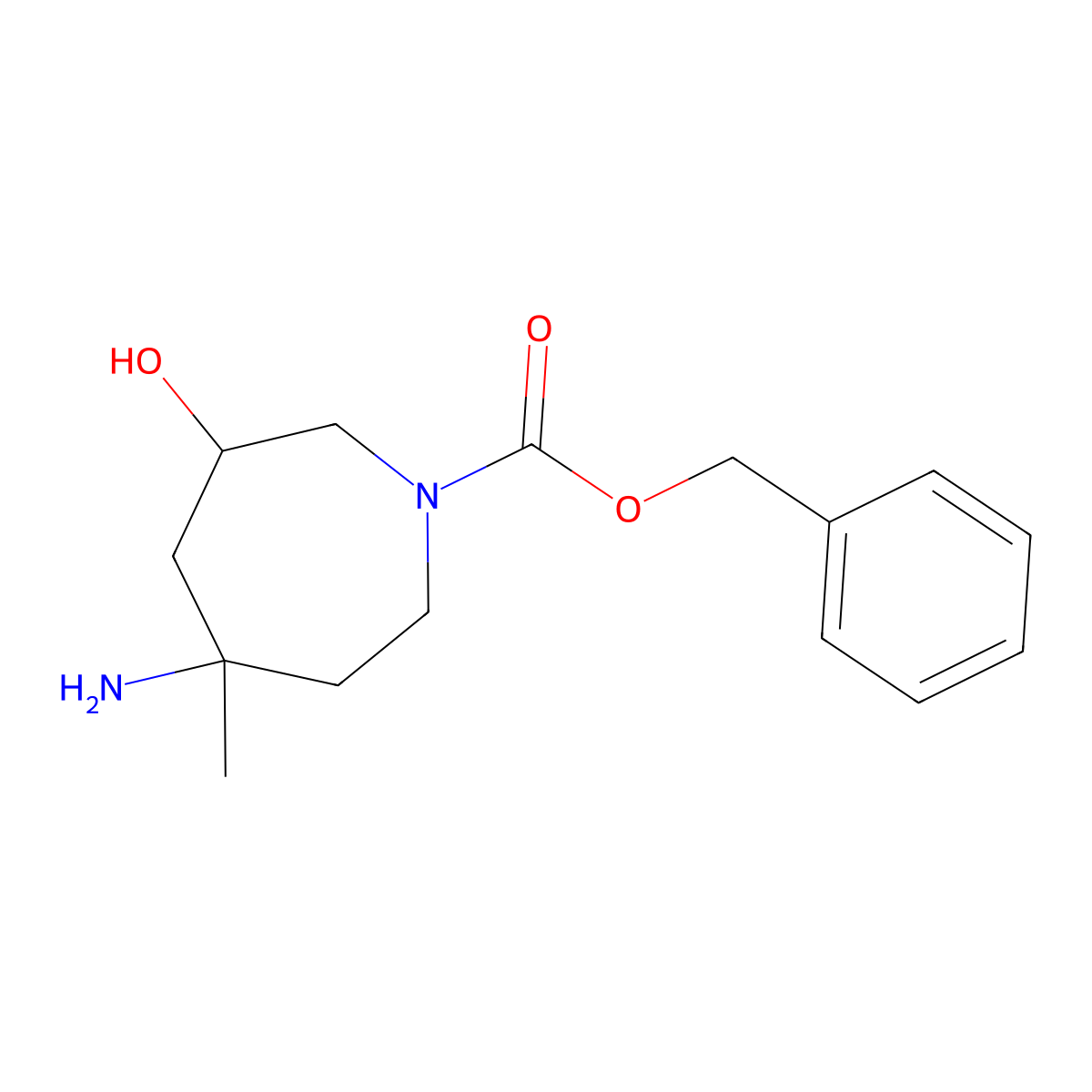 Benzyl 5-amino-3-hydroxy-5-methylazepane-1-carboxylate molecular structure, CAS 1956307-25-7