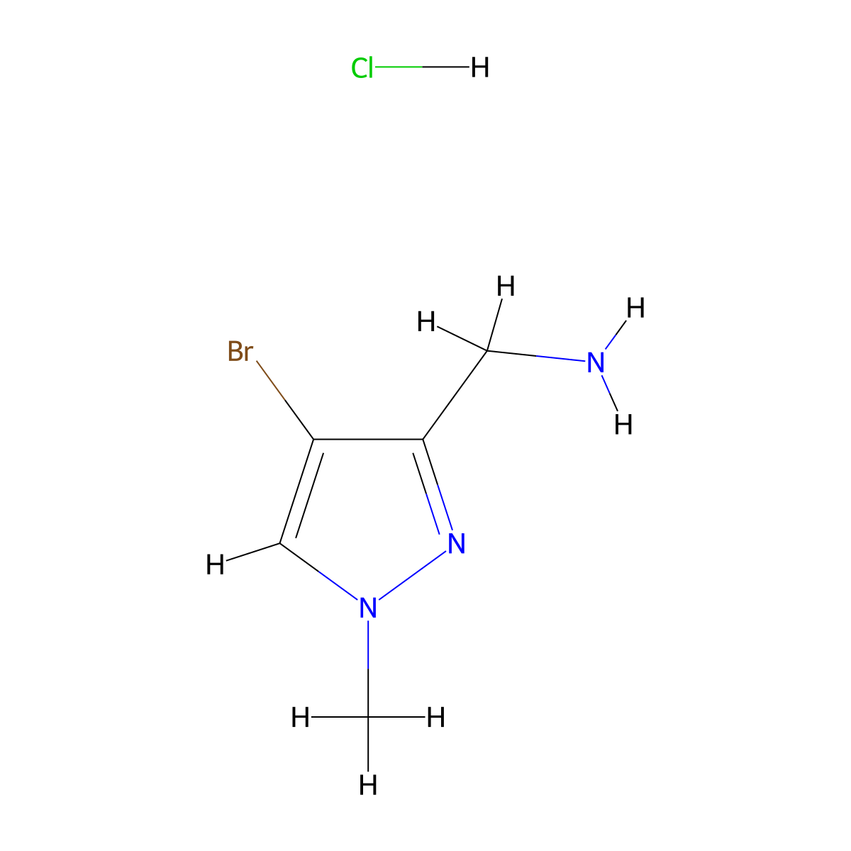 (4-Bromo-1-methyl-1H-pyrazol-3-yl)methanamine hydrochloride molecular structure, CAS 1956307-62-2
