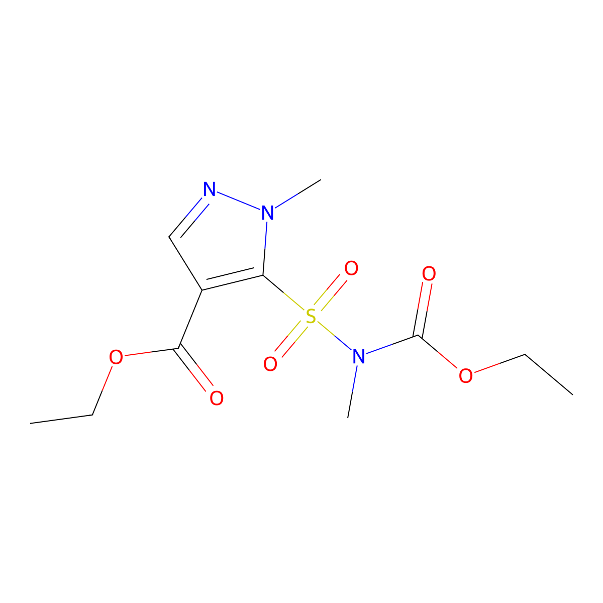 Ethyl 5-(N-(ethoxycarbonyl)-N-methylsulfamoyl)-1-methyl-1H-pyrazole-4-carboxylate molecular structure, CAS 1956307-77-9
