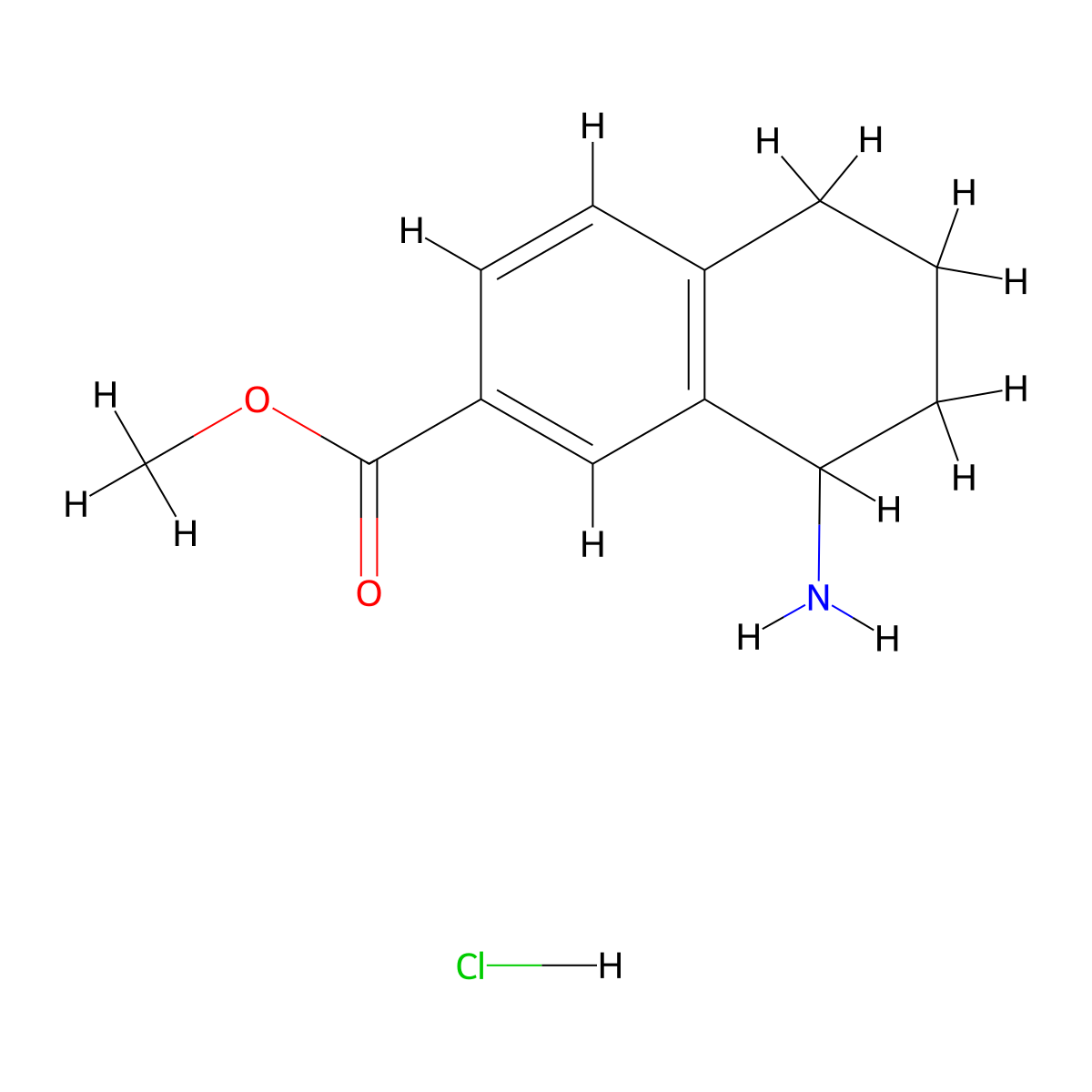 Methyl 8-amino-5,6,7,8-tetrahydronaphthalene-2-carboxylate hydrochloride molecular structure, CAS 1956309-44-6