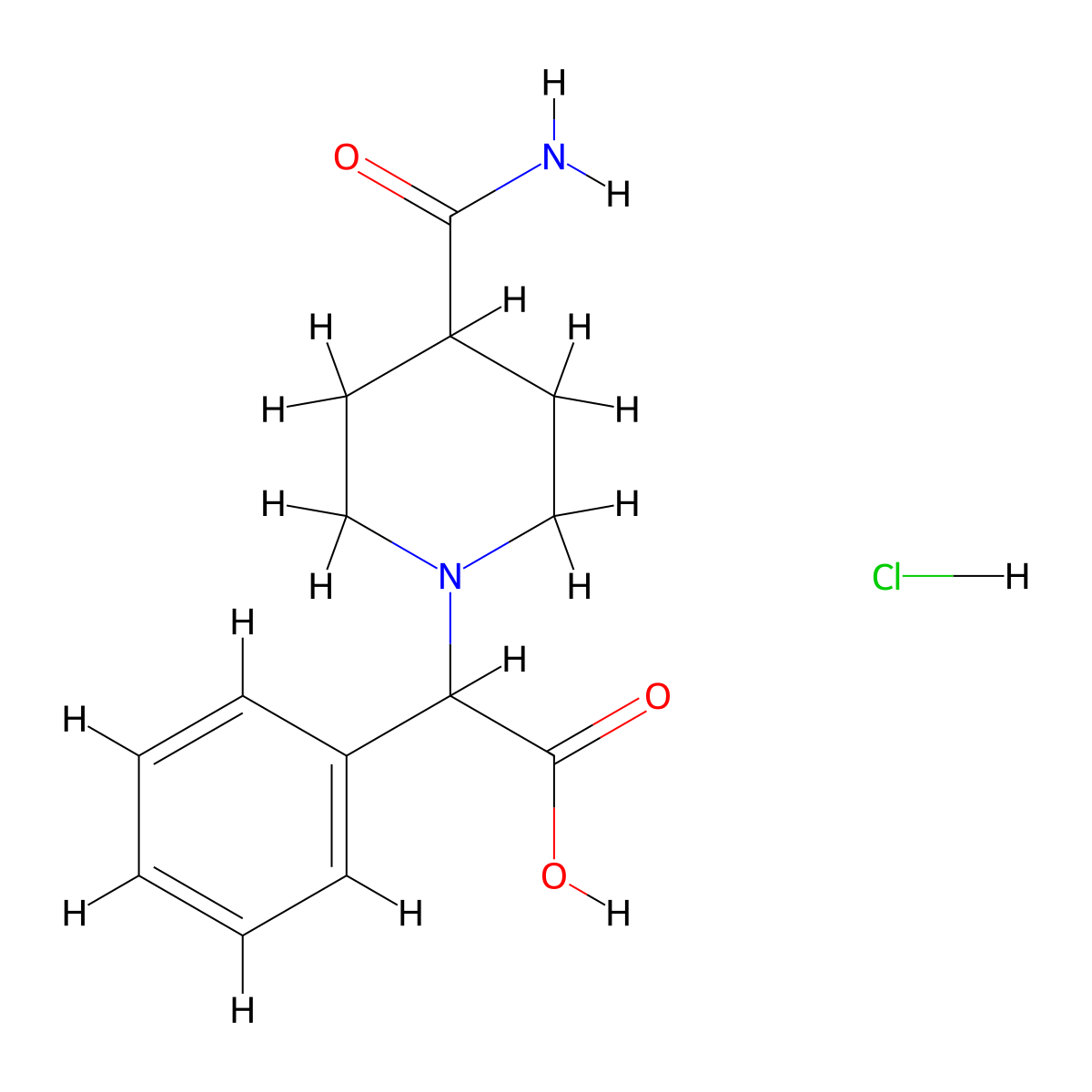 2-(4-Carbamoylpiperidin-1-yl)-2-phenylacetic acid hydrochloride molecular structure, CAS 1956309-86-6