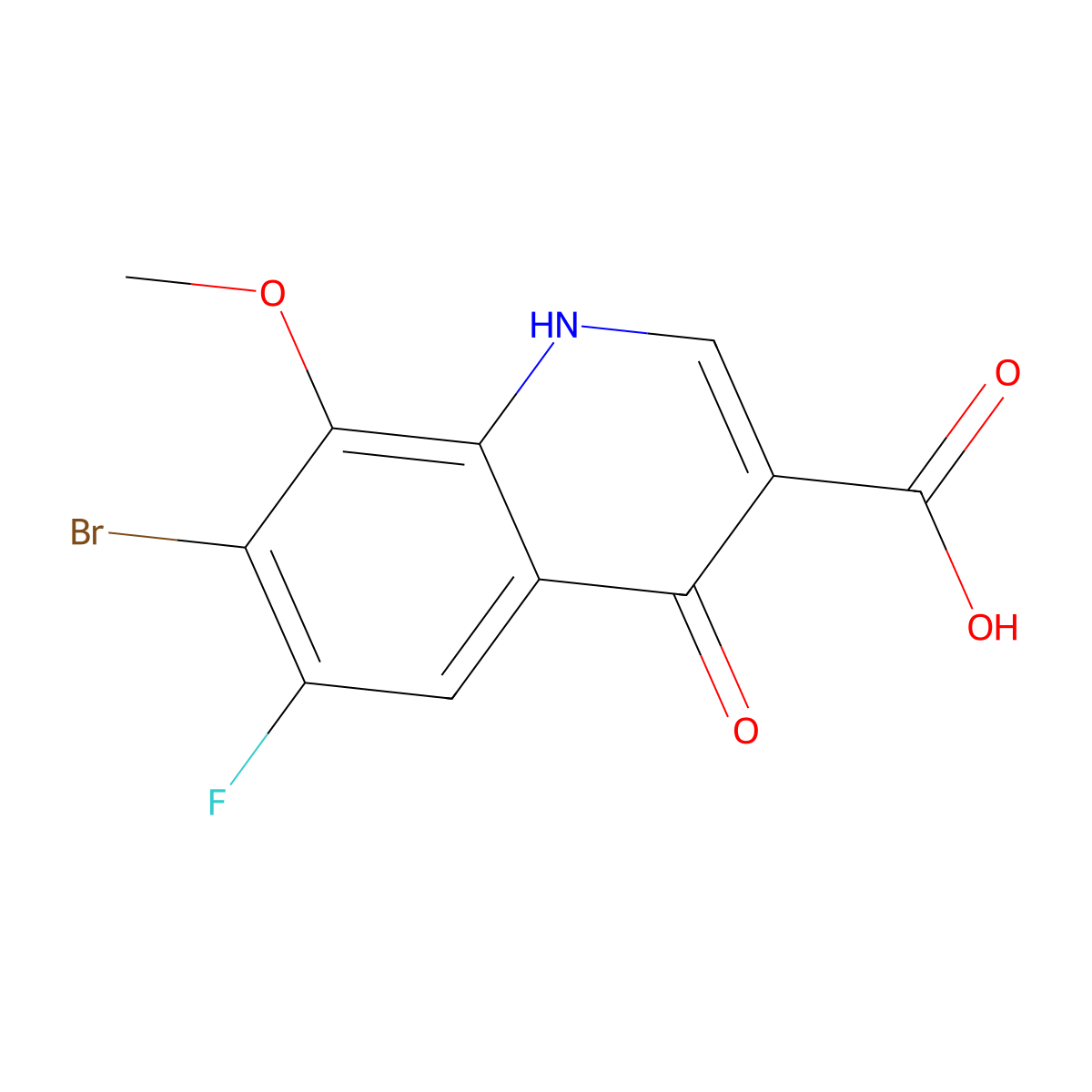 7-Bromo-6-fluoro-8-methoxy-4-oxo-1,4-dihydroquinoline-3-carboxylic acid molecular structure, CAS 1956310-19-2