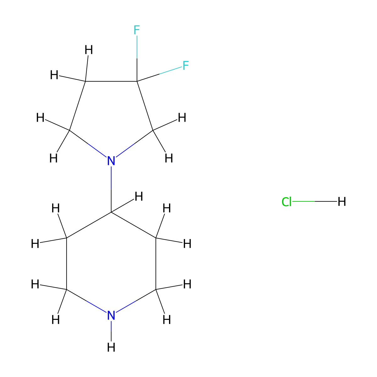 4-(3,3-Difluoropyrrolidin-1-yl)piperidine hydrochloride molecular structure, CAS 1956310-36-3