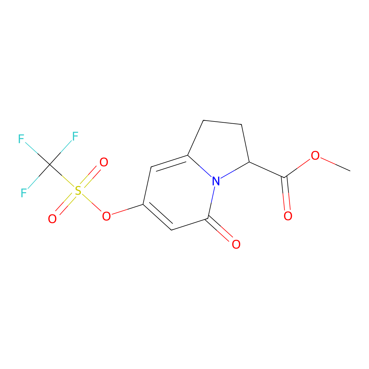 Methyl 5-oxo-7-(((trifluoromethyl)sulfonyl)oxy)-1,2,3,5-tetrahydroindolizine-3-carboxylate molecular structure, CAS 1956310-54-5