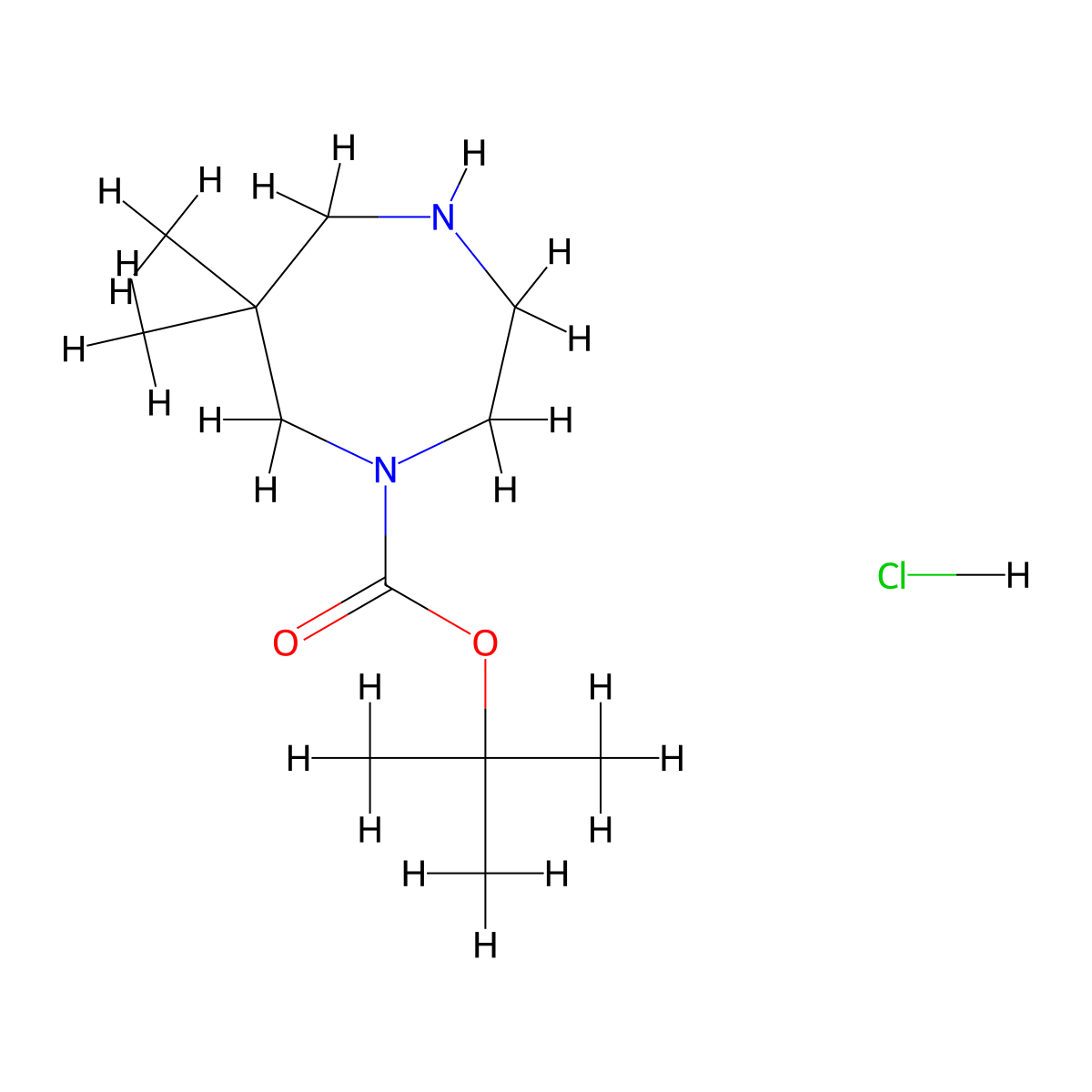 Tert-butyl 6,6-dimethyl-1,4-diazepane-1-carboxylate hydrochloride molecular structure, CAS 1956310-60-3