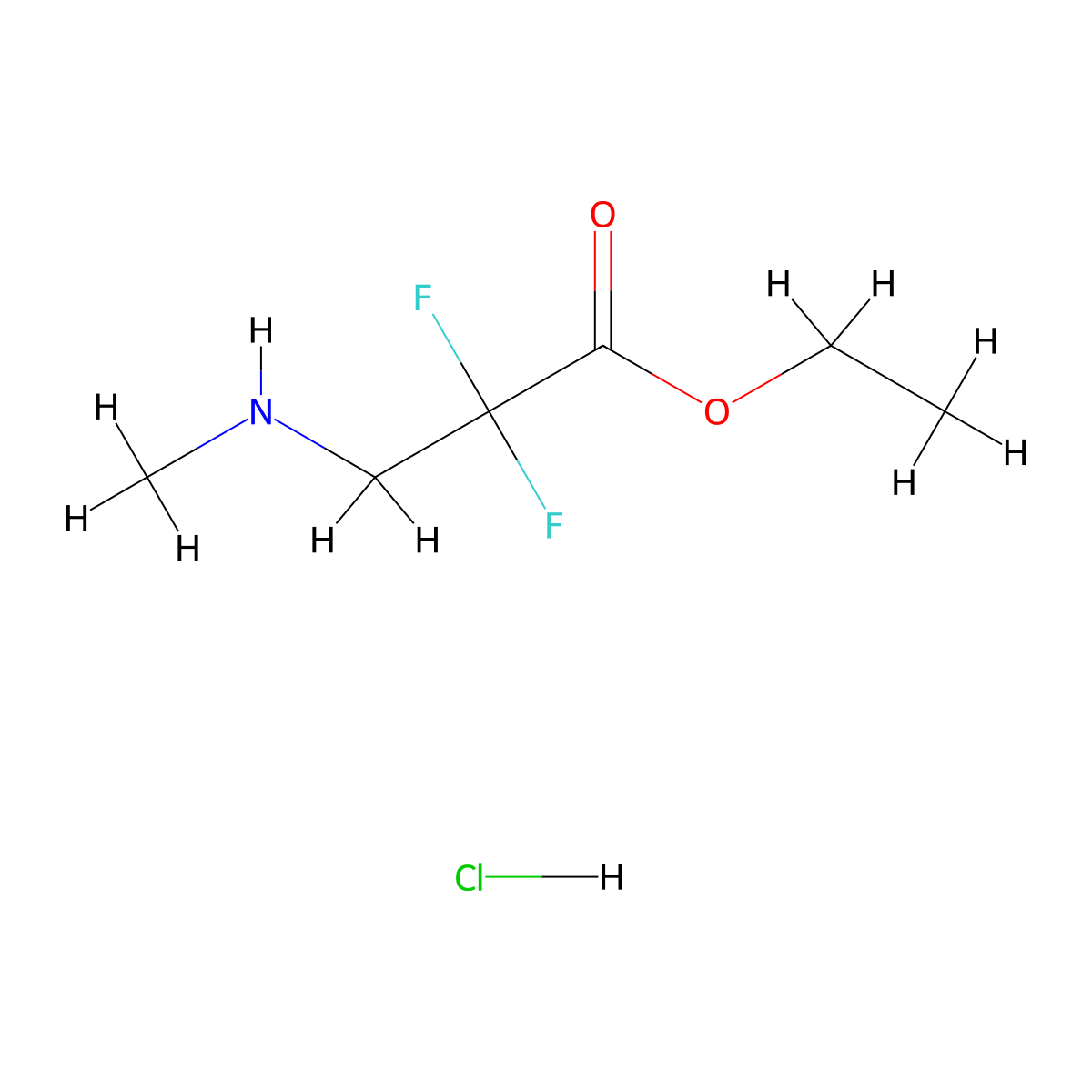 Ethyl 2,2-difluoro-3-(methylamino)propanoate hydrochloride molecular structure, CAS 1956311-12-8