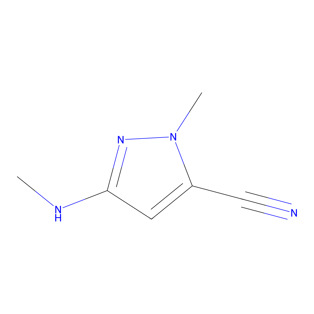 1-Methyl-3-(methylamino)-1H-pyrazole-5-carbonitrile molecular structure, CAS 1956318-03-8