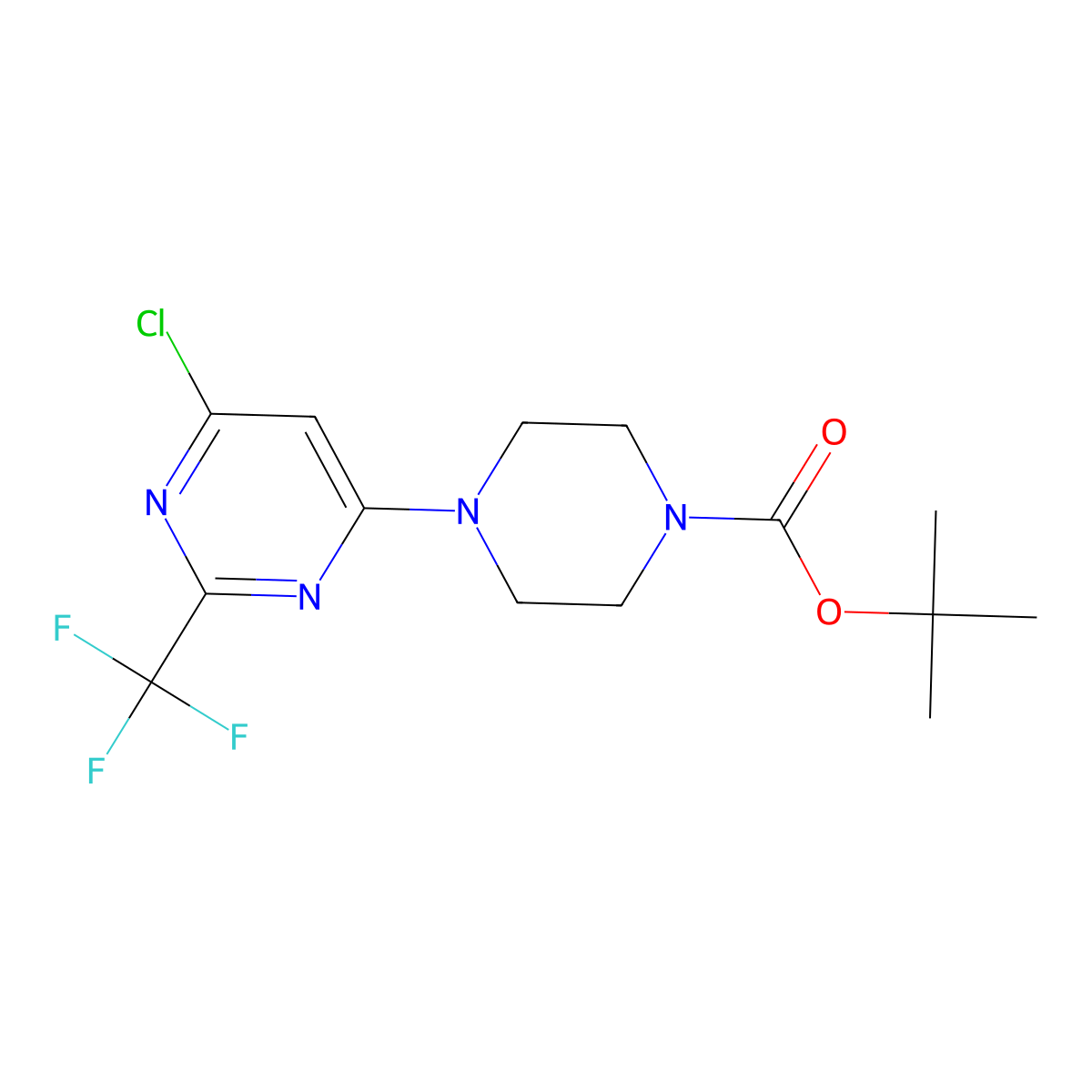 tert-Butyl 4-(6-chloro-2-(trifluoromethyl)pyrimidin-4-yl)piperazine-1-carboxylate molecular structure, CAS 1956318-11-8