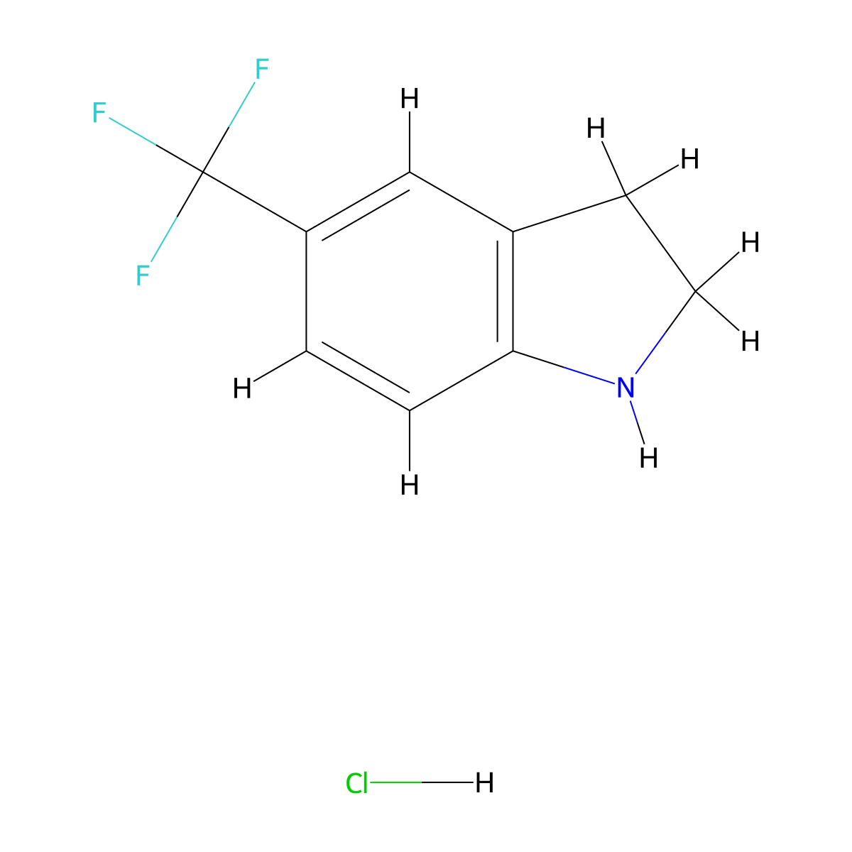 5-(trifluoromethyl)-2,3-dihydro-1H-indole hydrochloride molecular structure, CAS 1956318-22-1